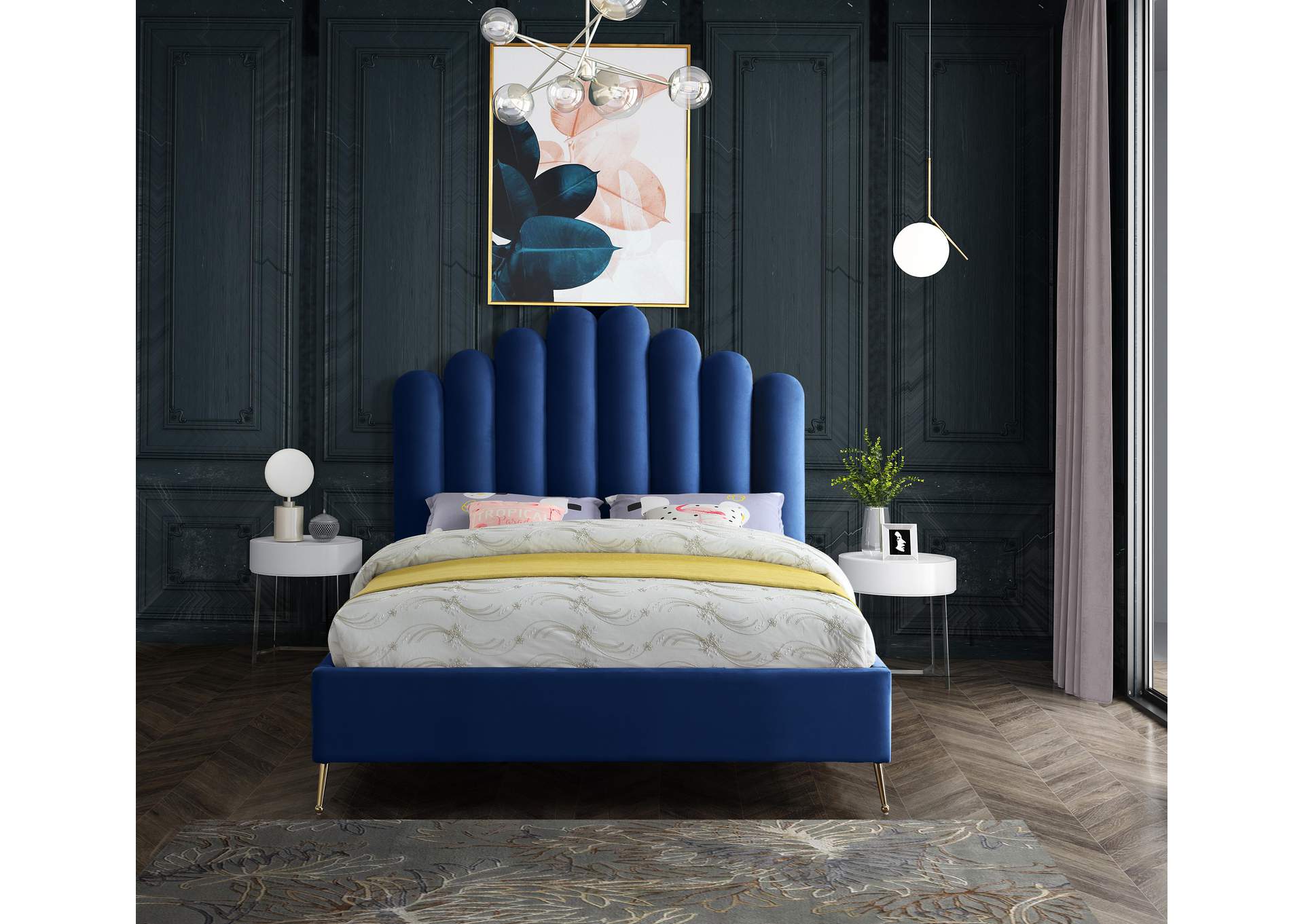 Lily Navy Velvet Queen Bed,Meridian Furniture