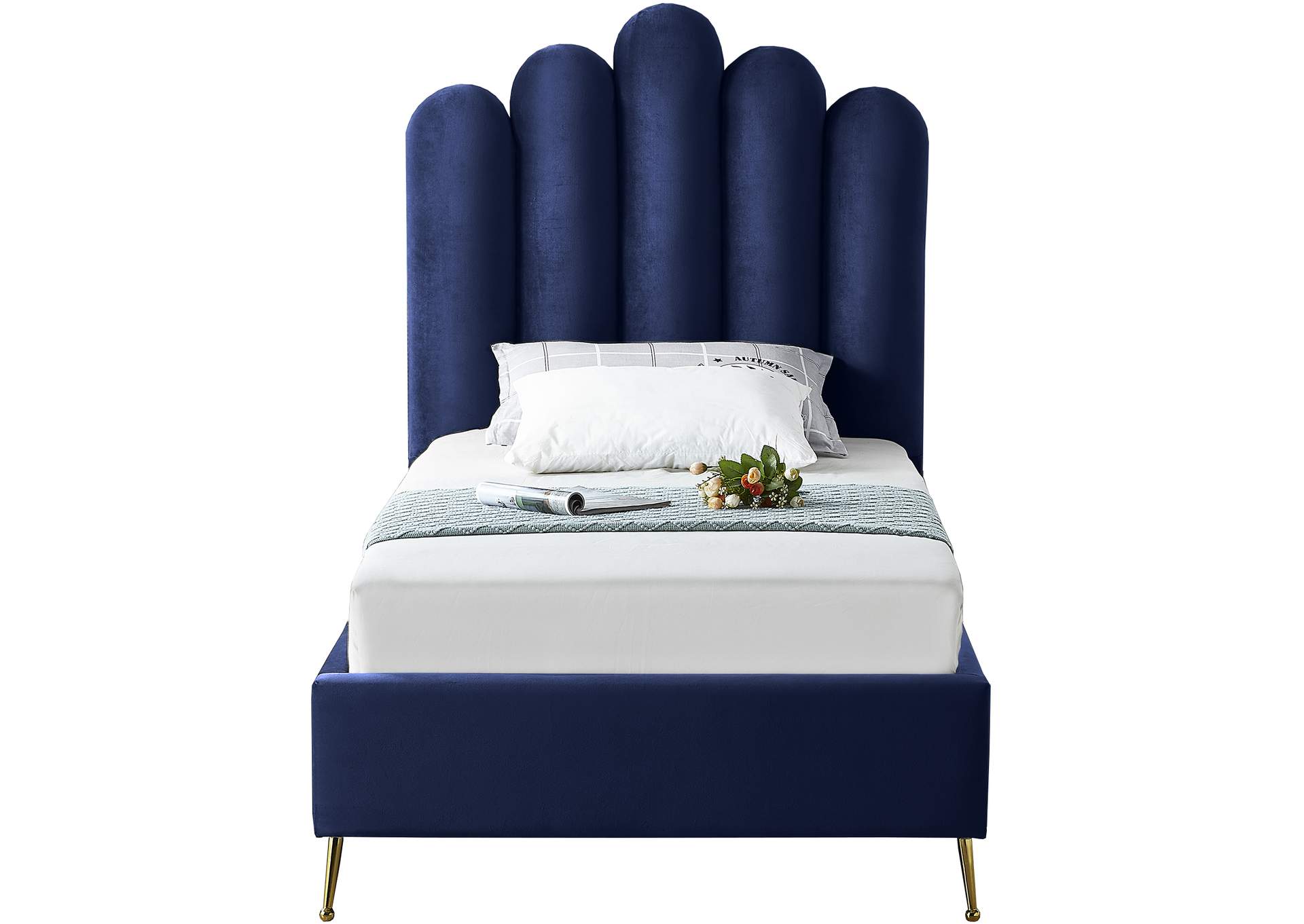 Lily Navy Velvet Twin Bed,Meridian Furniture