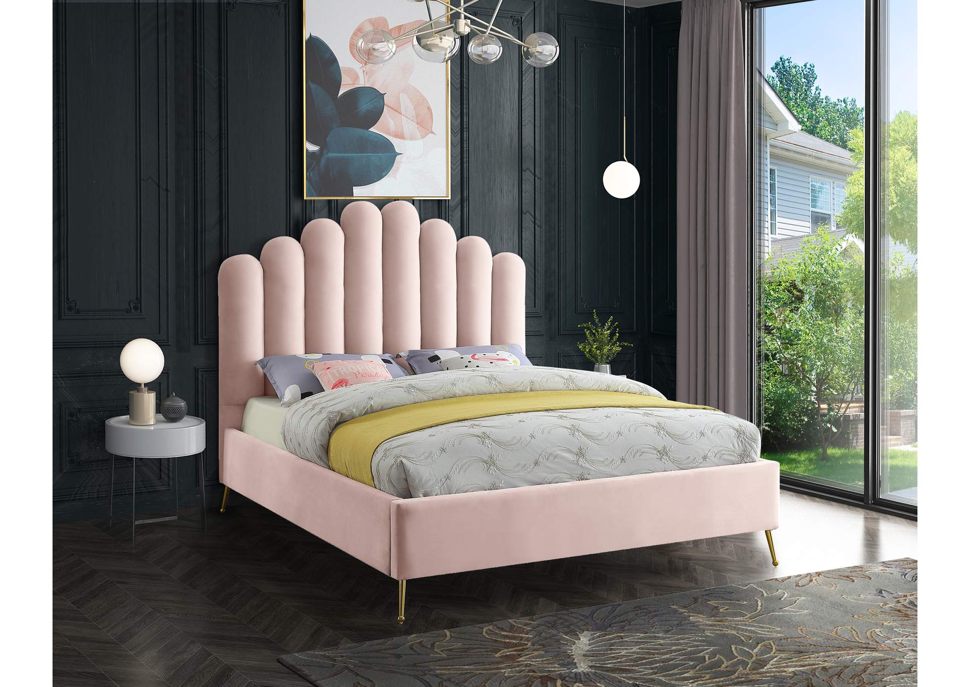 Lily Pink Velvet Full Bed,Meridian Furniture