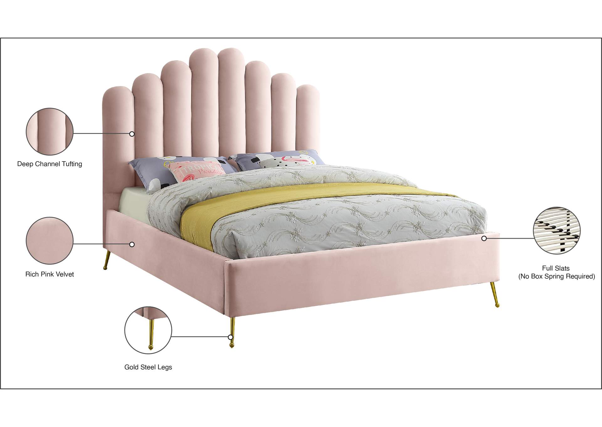 Lily Pink Velvet Full Bed,Meridian Furniture