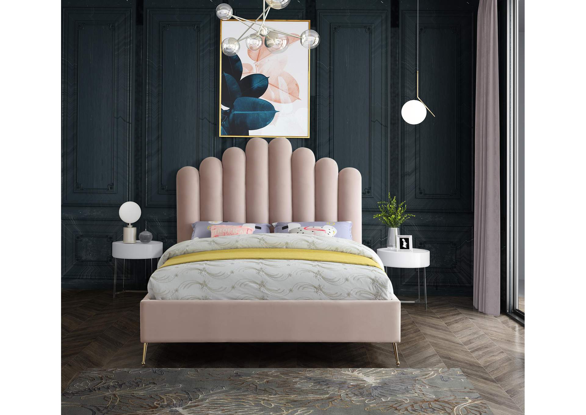 Lily Pink Velvet Queen Bed,Meridian Furniture