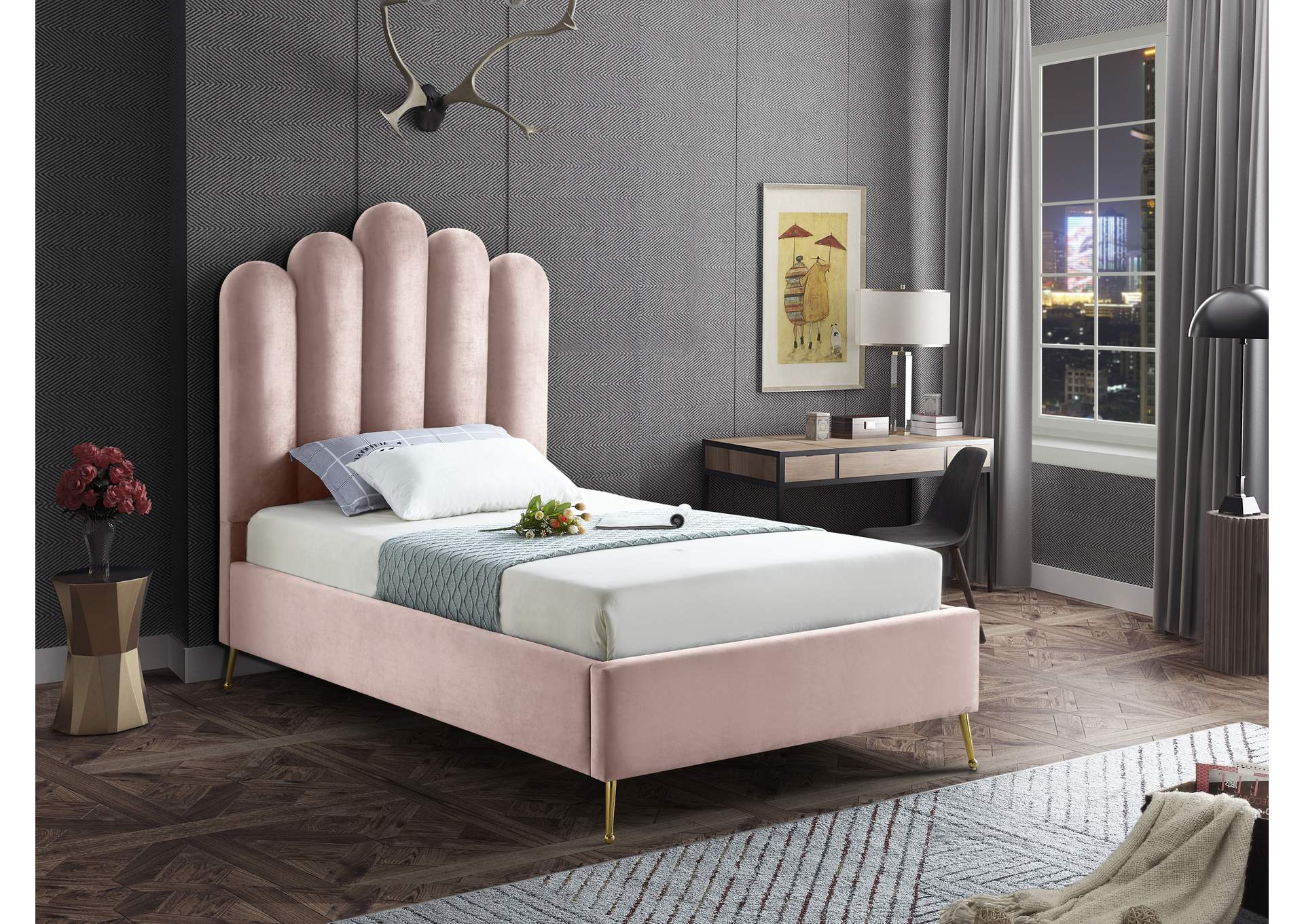 Lily Pink Velvet Twin Bed Best, Pink Twin Bed Frame