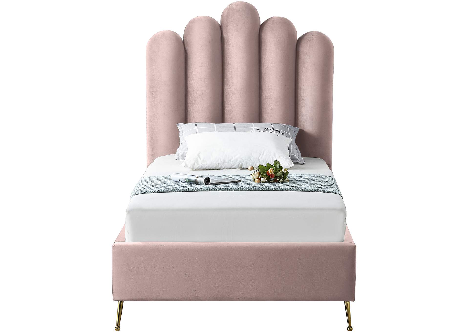 Lily Pink Velvet Twin Bed,Meridian Furniture