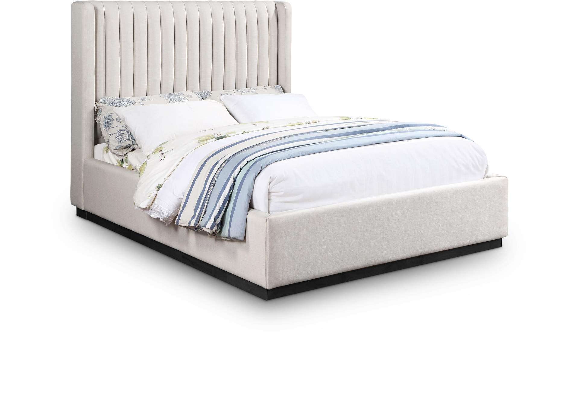 Logan Beige Linen Textured Fabric Full Bed,Meridian Furniture