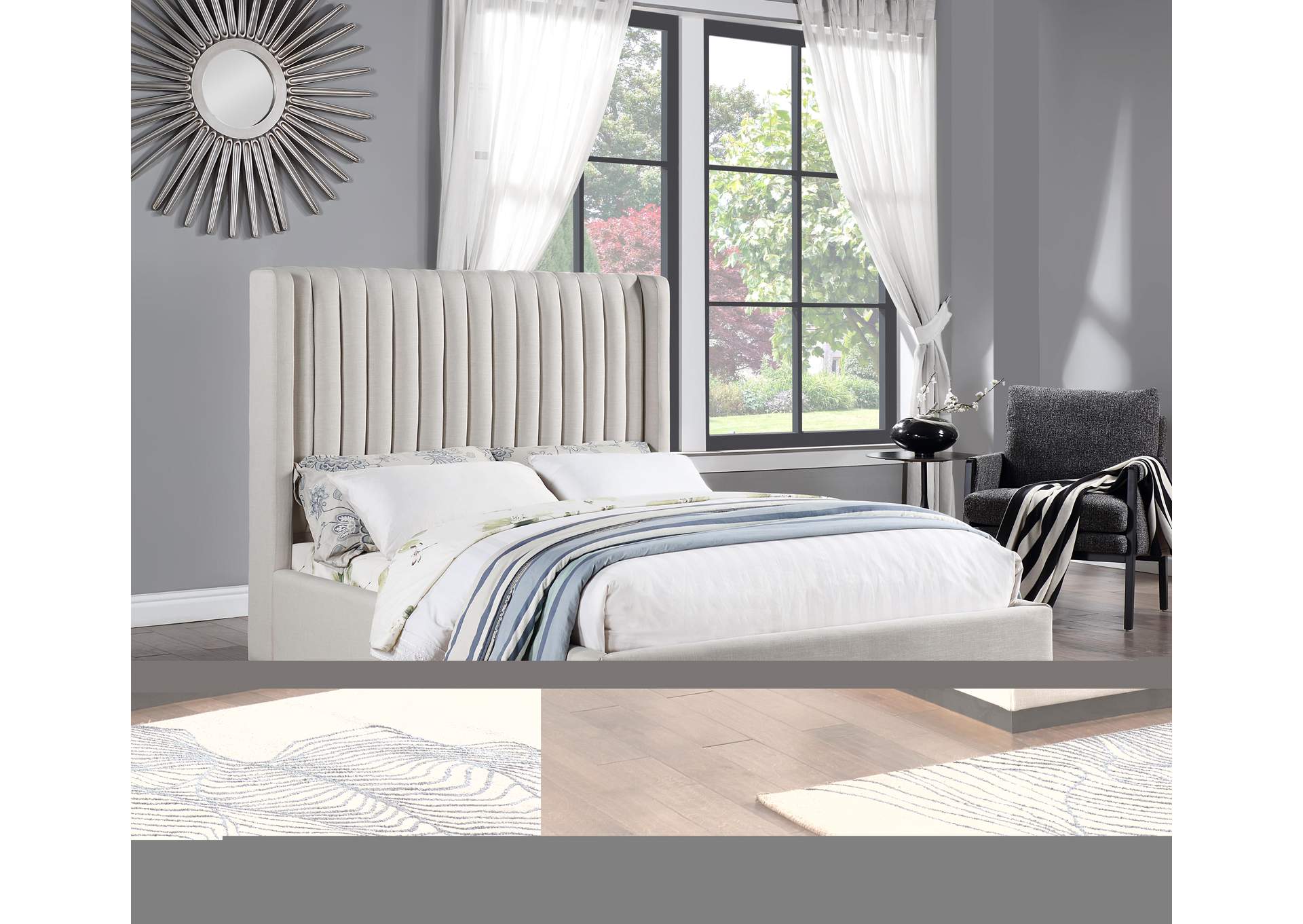Logan Beige Linen Textured Fabric Full Bed,Meridian Furniture
