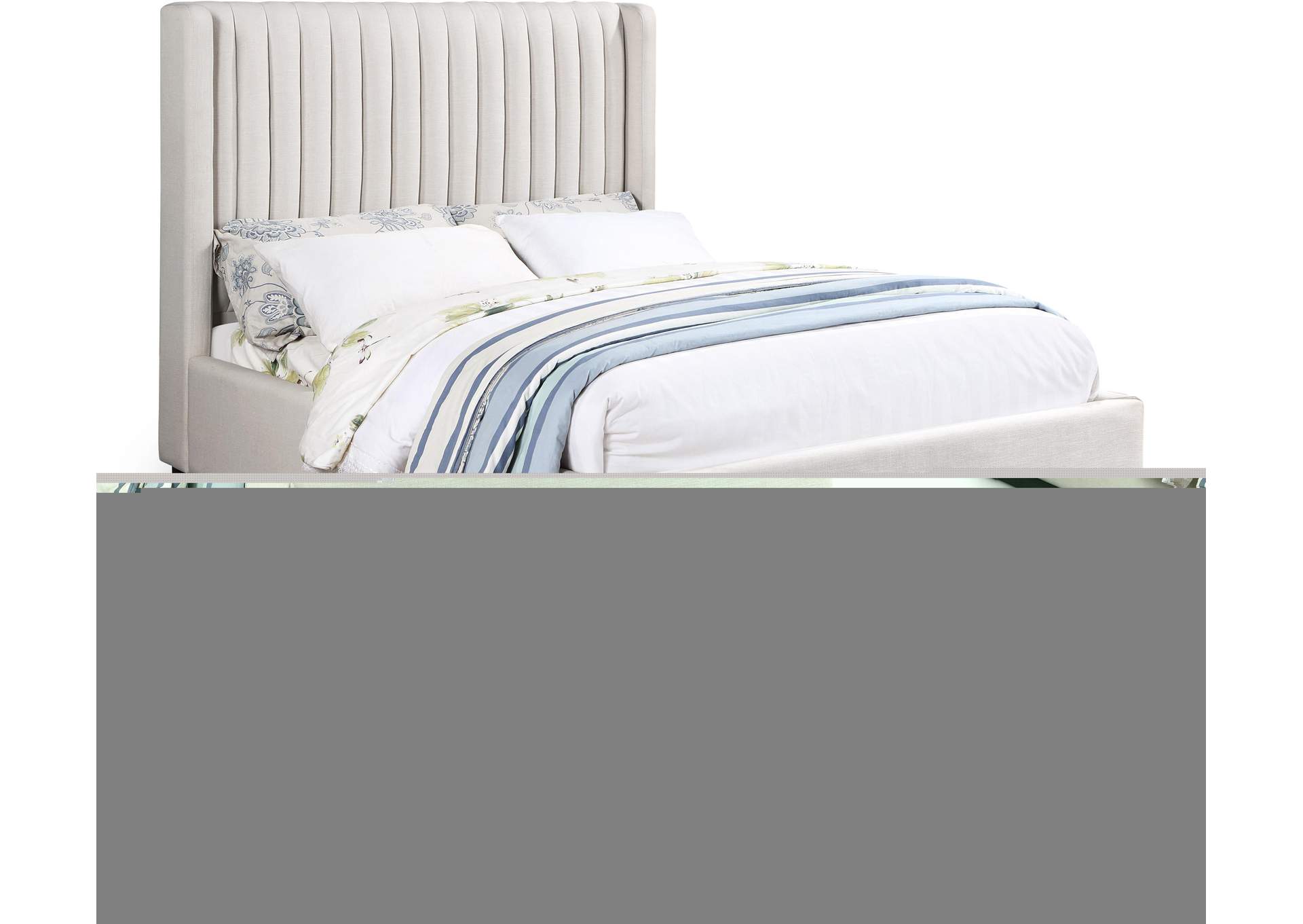 Logan Beige Linen Textured Fabric Queen Bed,Meridian Furniture