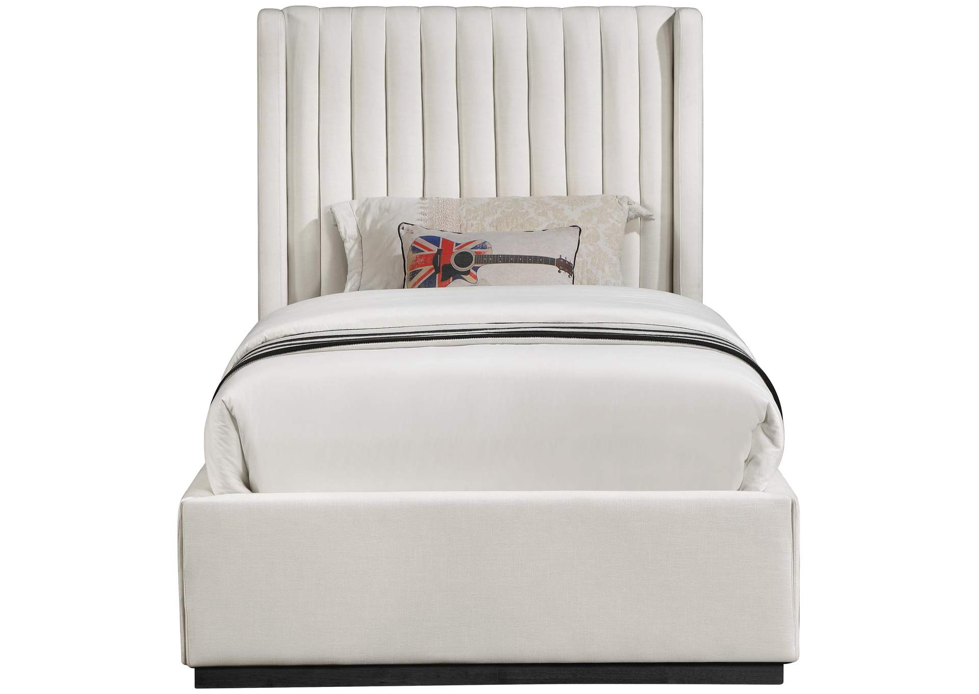 Logan Beige Linen Textured Fabric Twin Bed,Meridian Furniture
