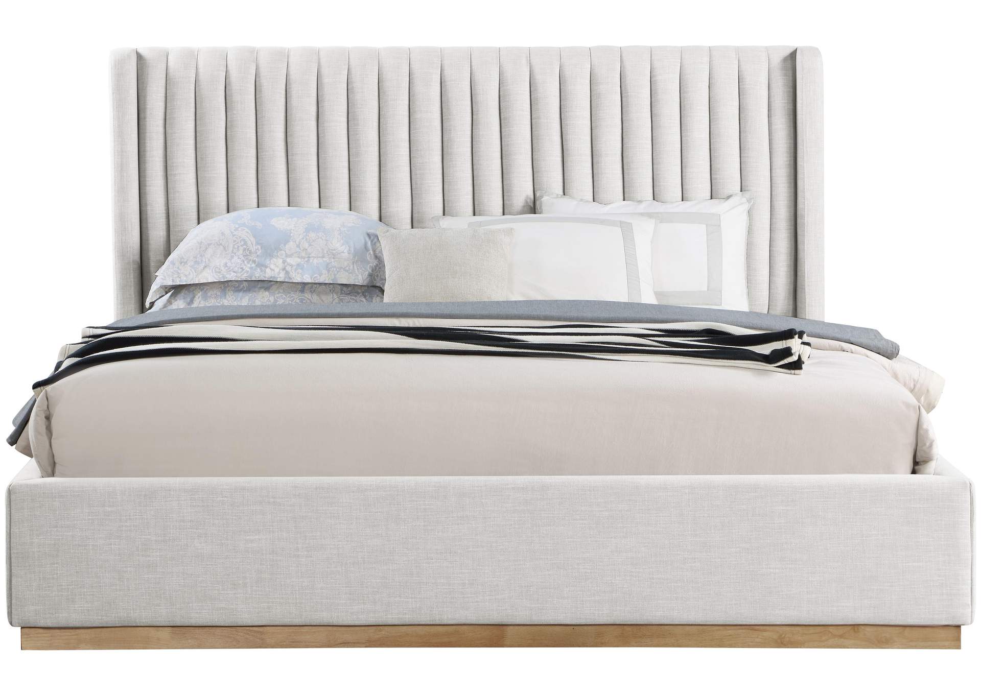 Logan Cream Linen Textured Fabric King Bed,Meridian Furniture