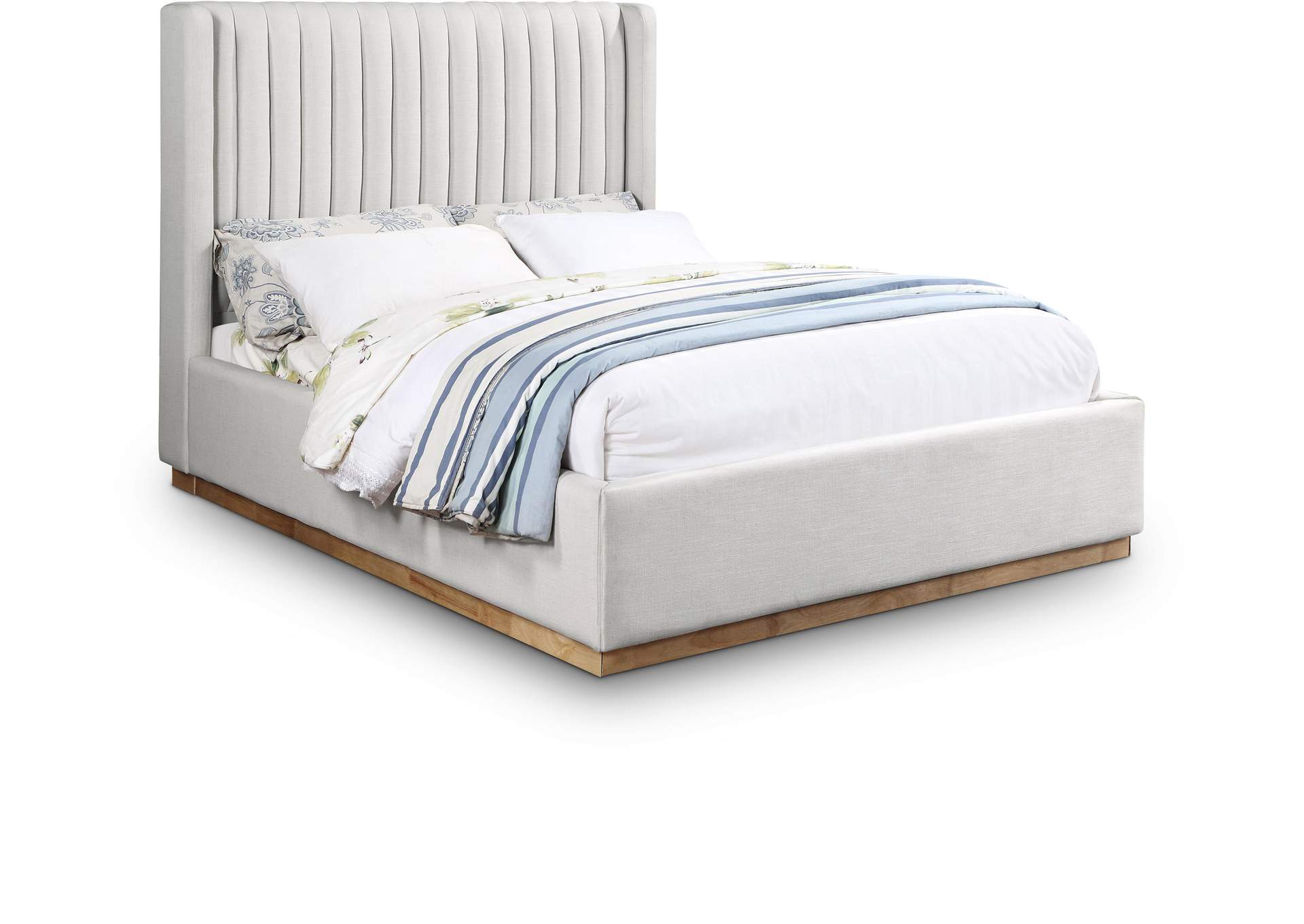Logan Cream Linen Textured Fabric Queen Bed,Meridian Furniture