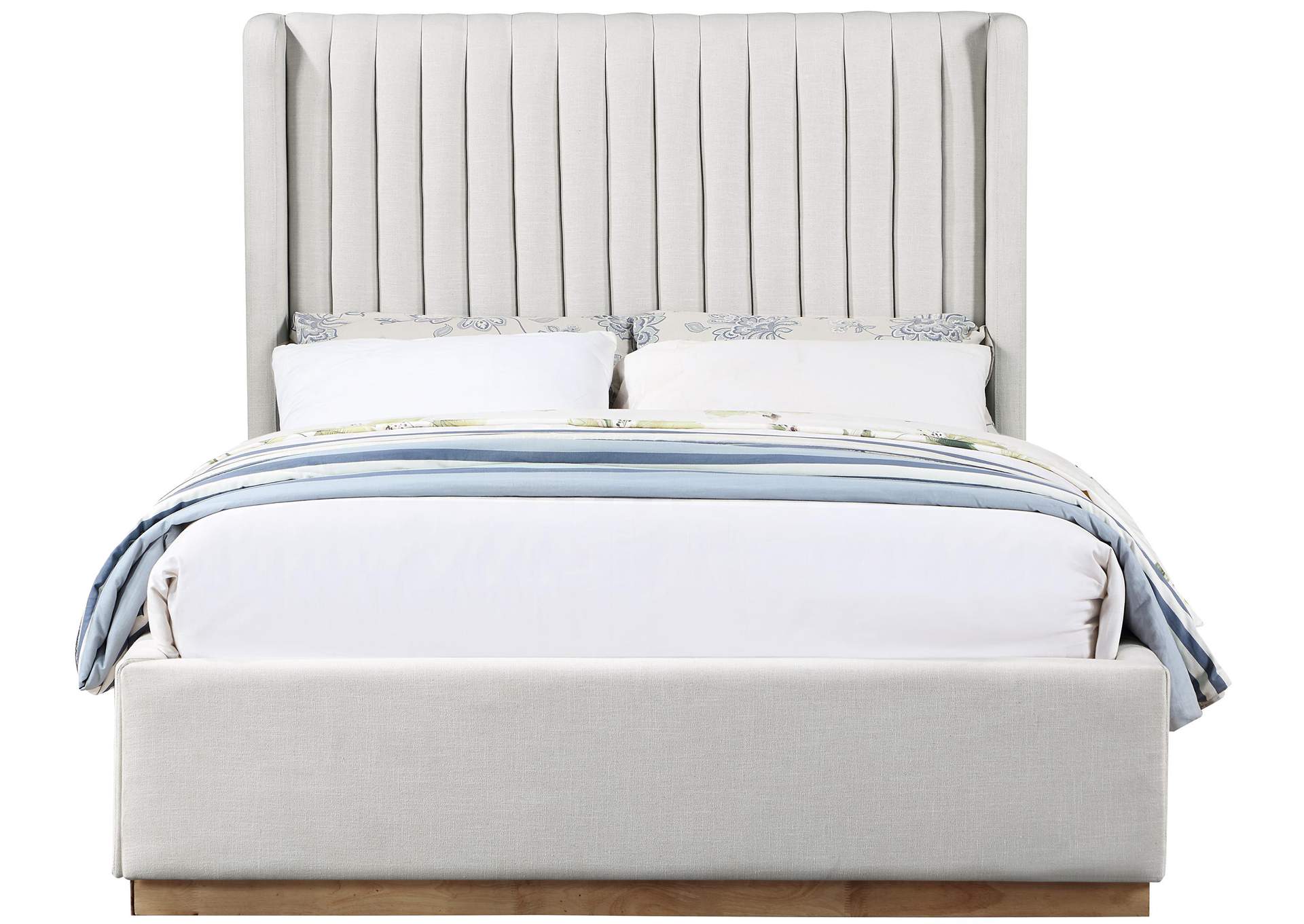Logan Cream Linen Textured Fabric Queen Bed,Meridian Furniture