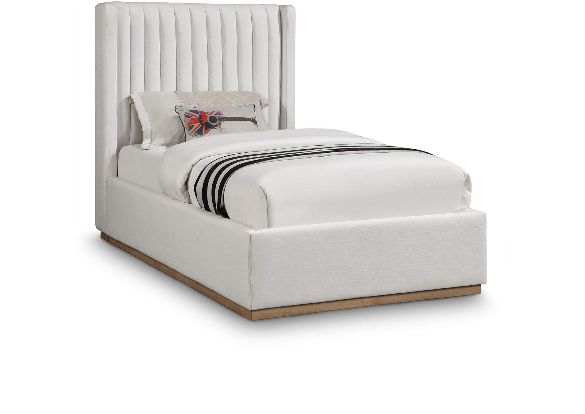 Logan Cream Linen Textured Fabric Twin Bed,Meridian Furniture