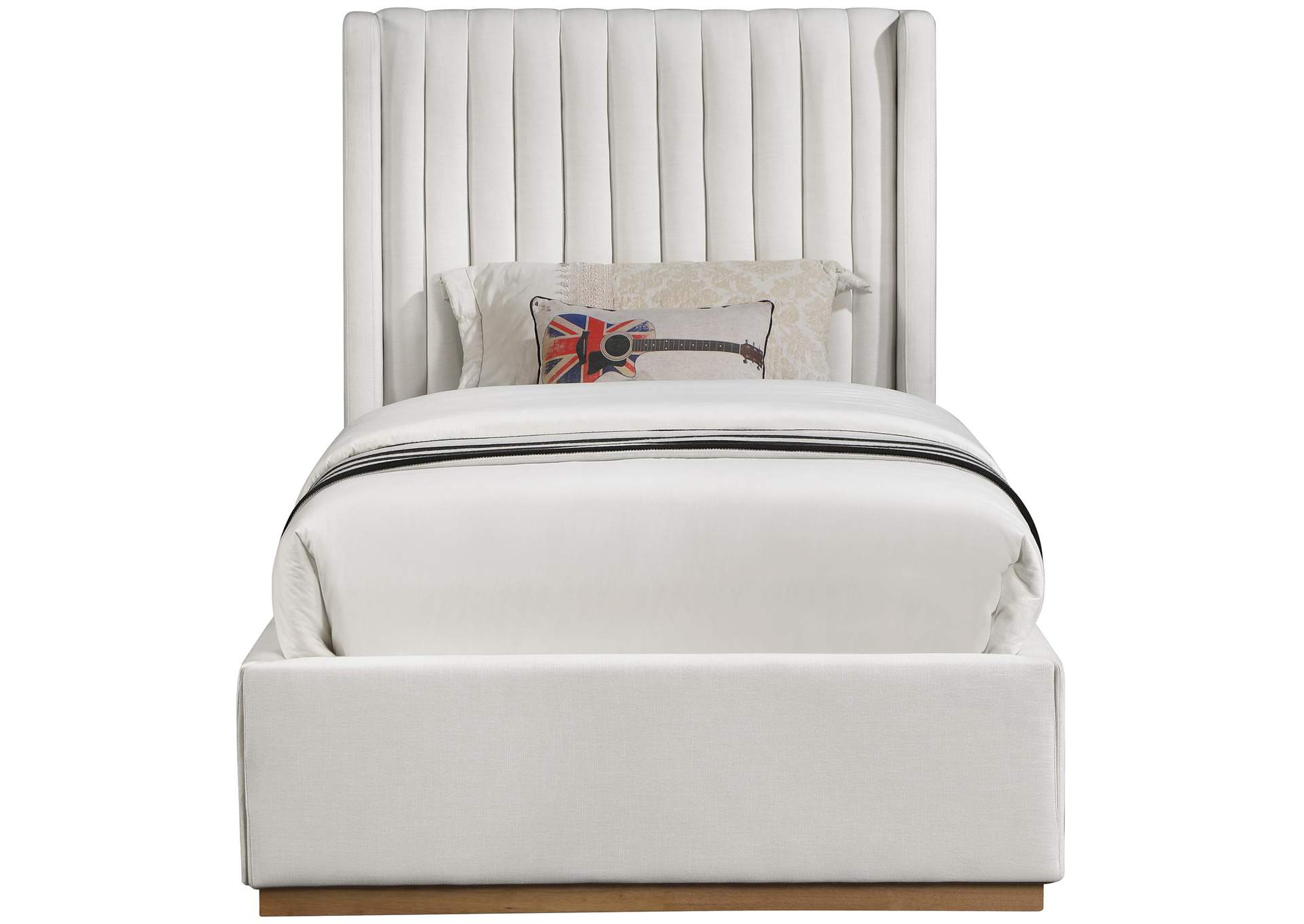 Logan Cream Linen Textured Fabric Twin Bed,Meridian Furniture