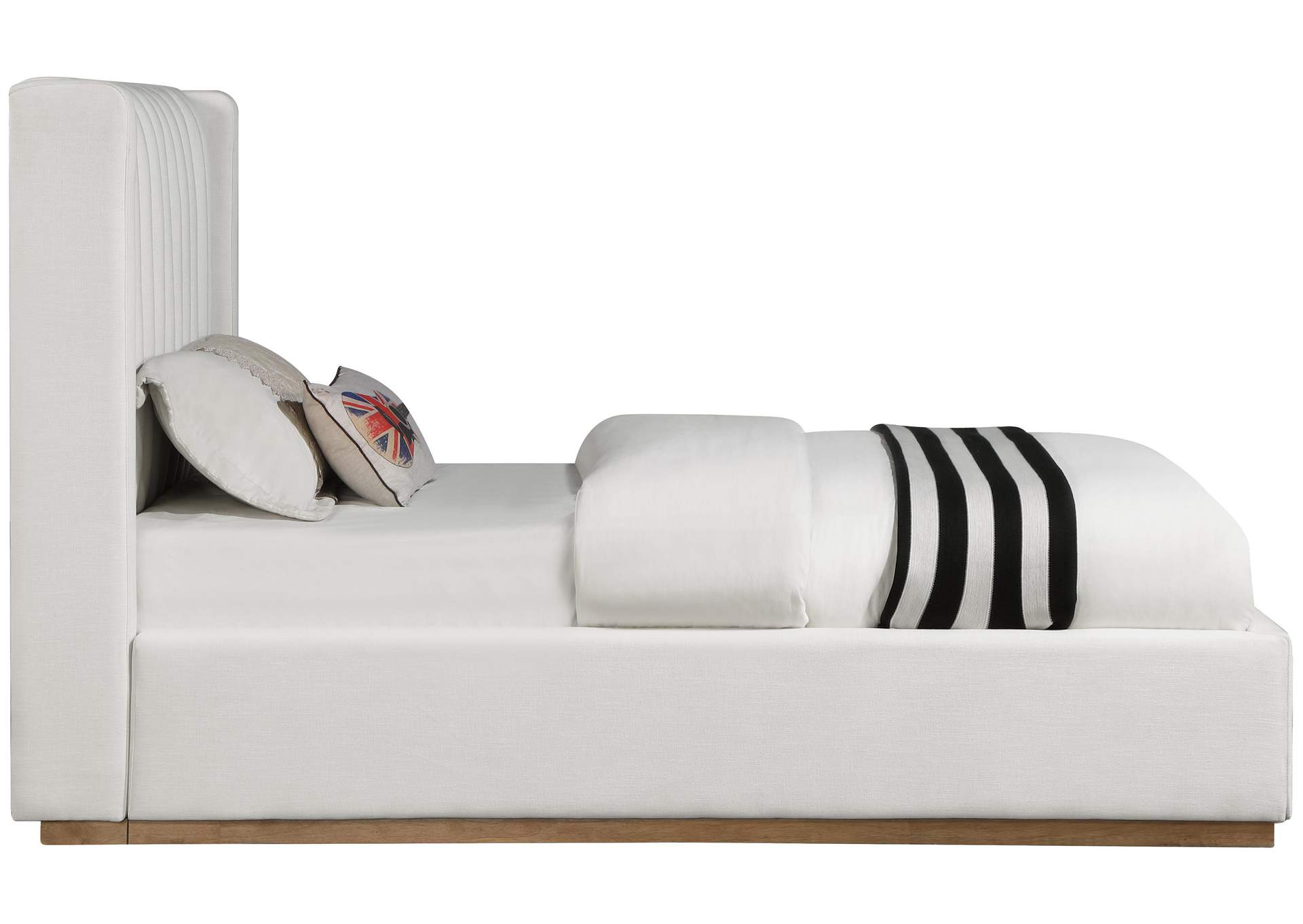 Logan Cream Linen Textured Fabric Twin Bed,Meridian Furniture