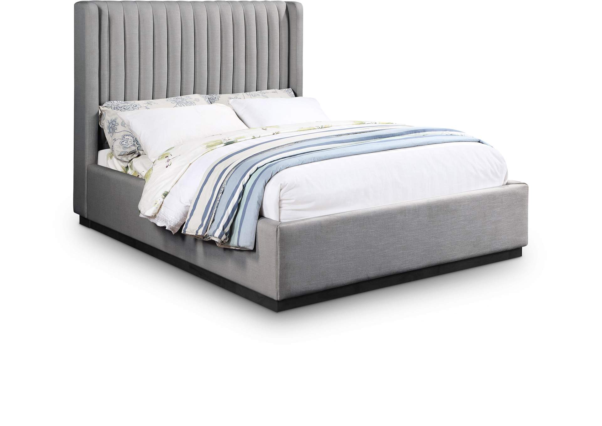 Logan Grey Linen Textured Fabric Full Bed,Meridian Furniture