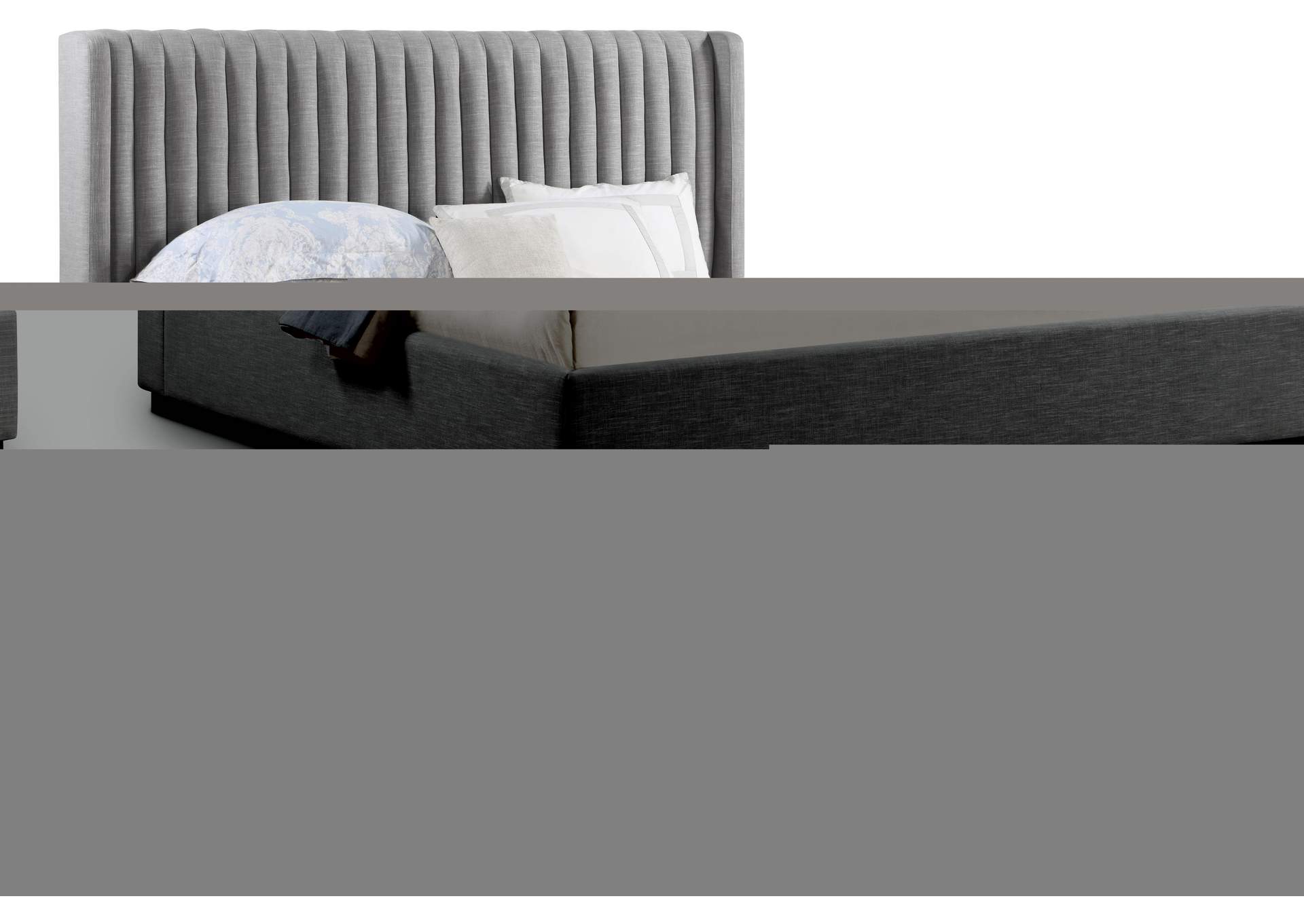Logan Grey Linen Textured Fabric King Bed,Meridian Furniture