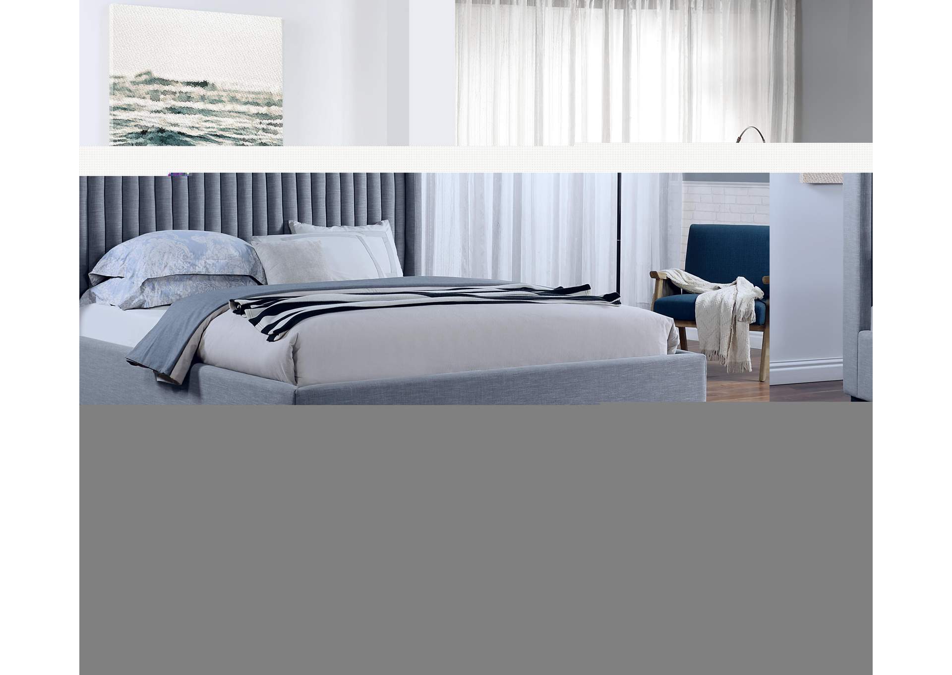 Logan Grey Linen Textured Fabric King Bed,Meridian Furniture
