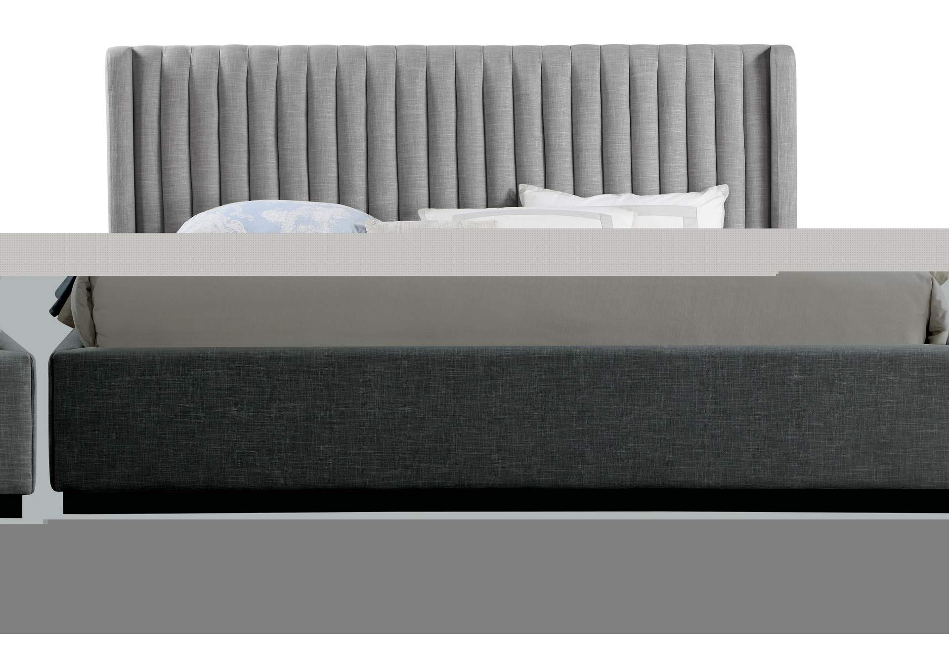 Logan Grey Linen Textured Fabric King Bed,Meridian Furniture