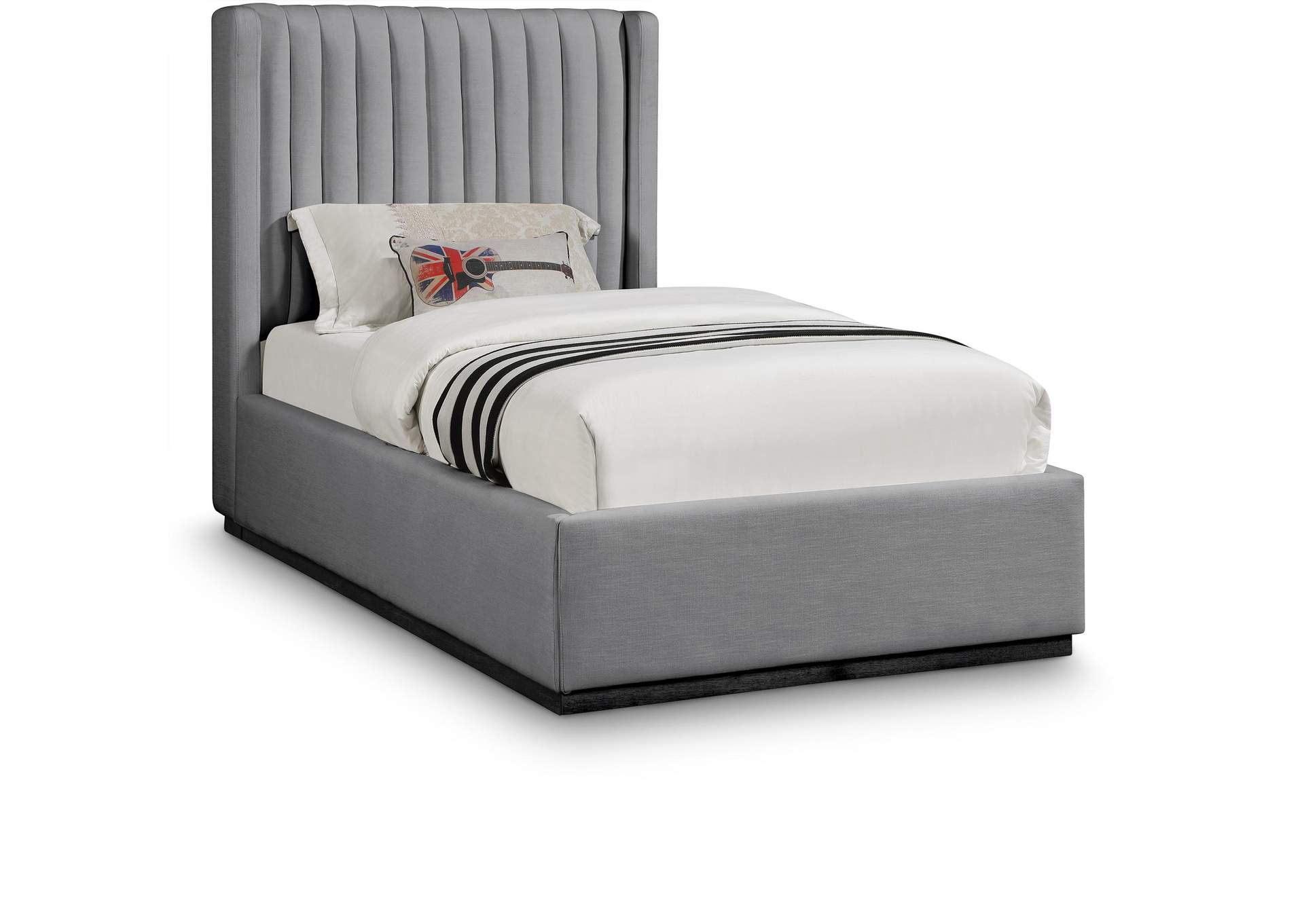 Logan Grey Linen Textured Fabric Twin Bed,Meridian Furniture