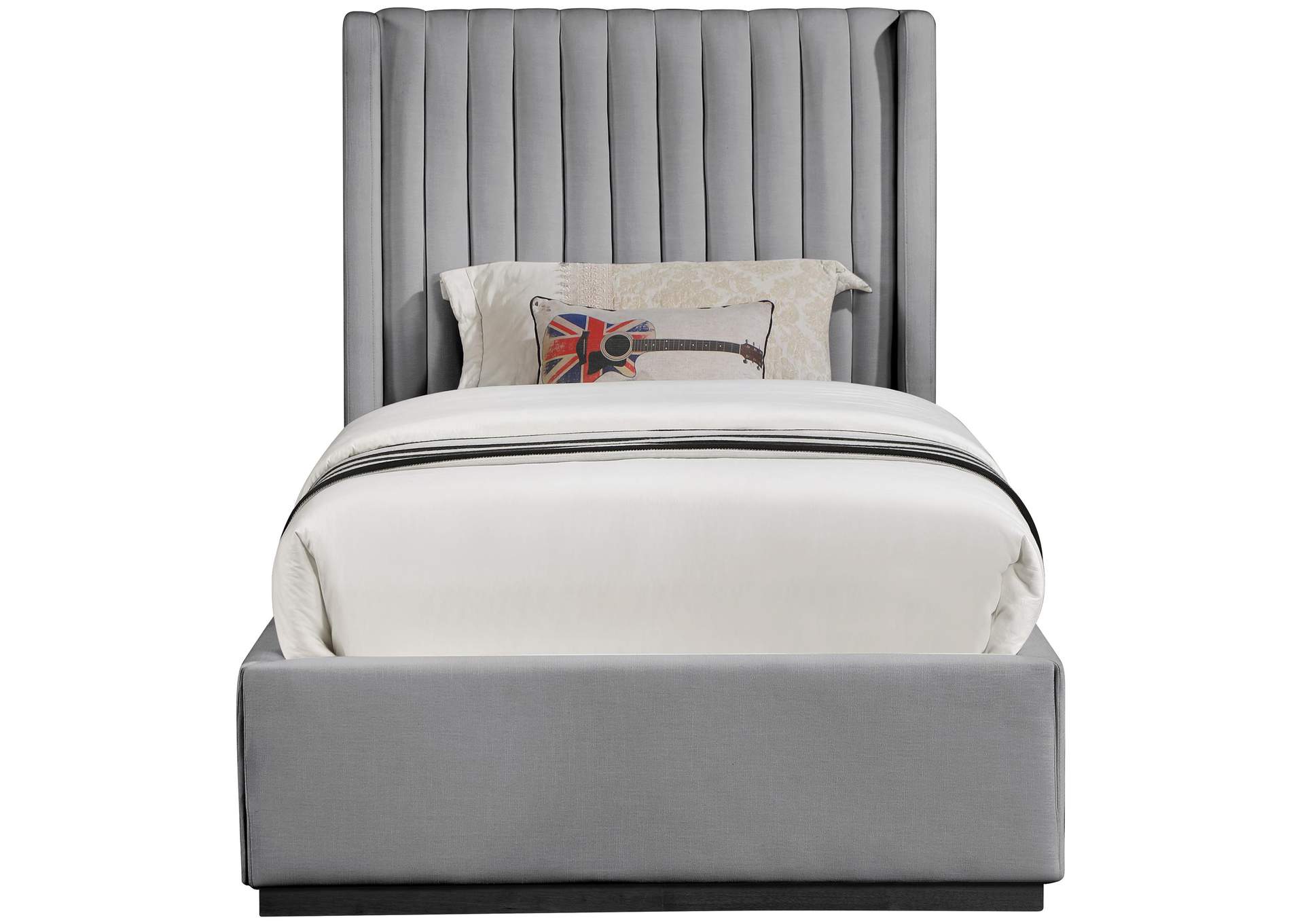 Logan Grey Linen Textured Fabric Twin Bed,Meridian Furniture