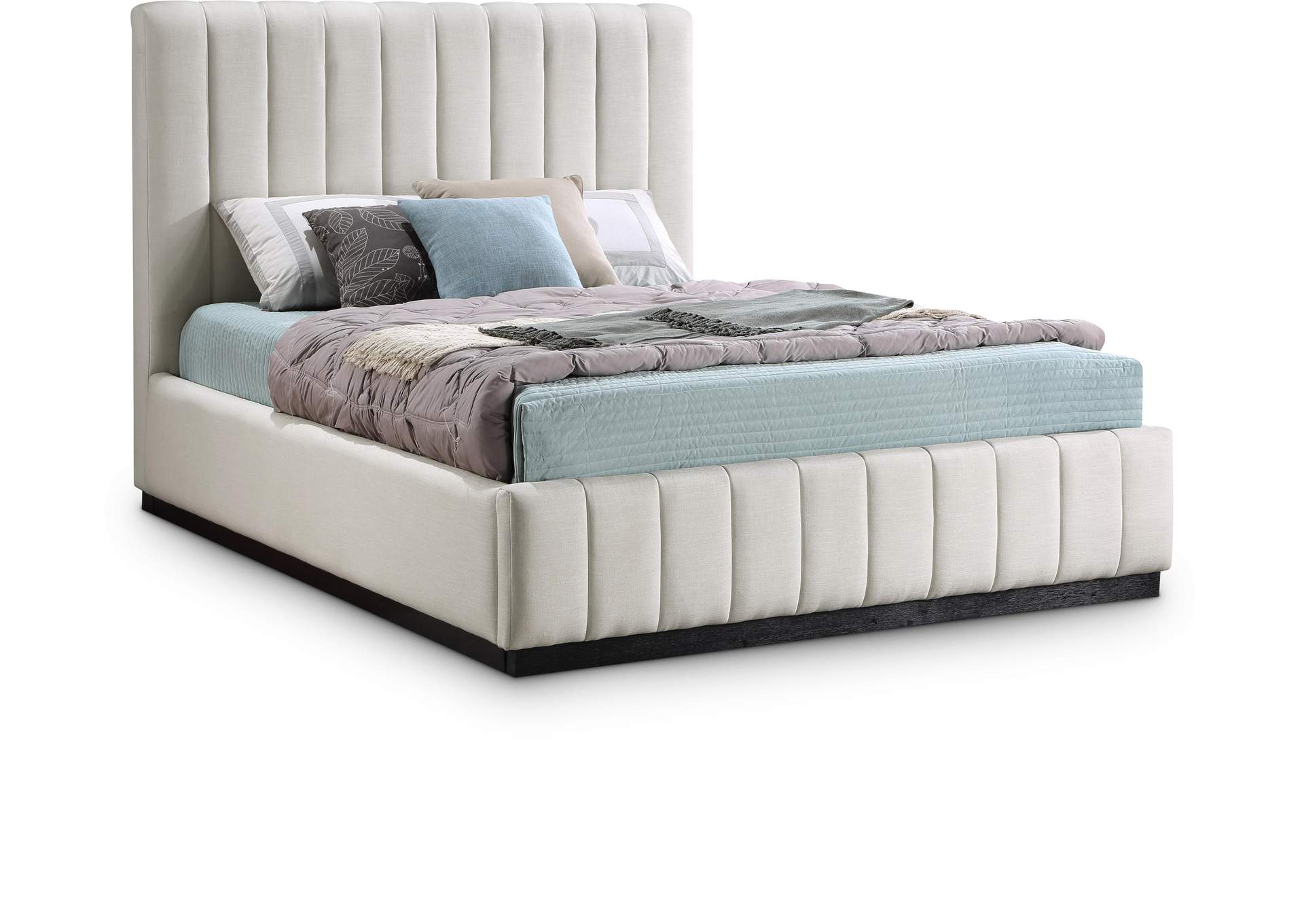 Lucia Beige Linen Textured Fabric Full Bed,Meridian Furniture