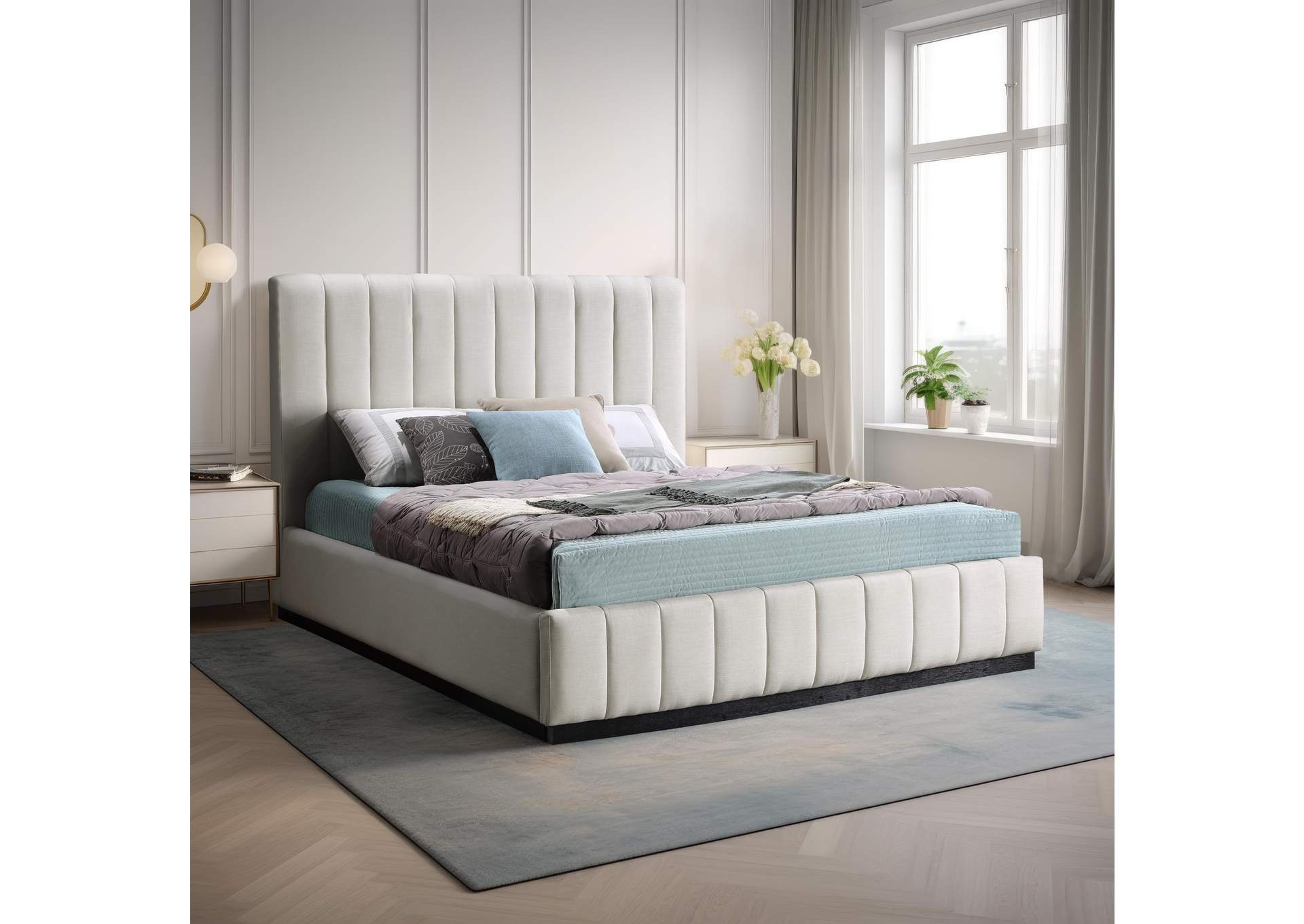 Lucia Beige Linen Textured Fabric Full Bed,Meridian Furniture