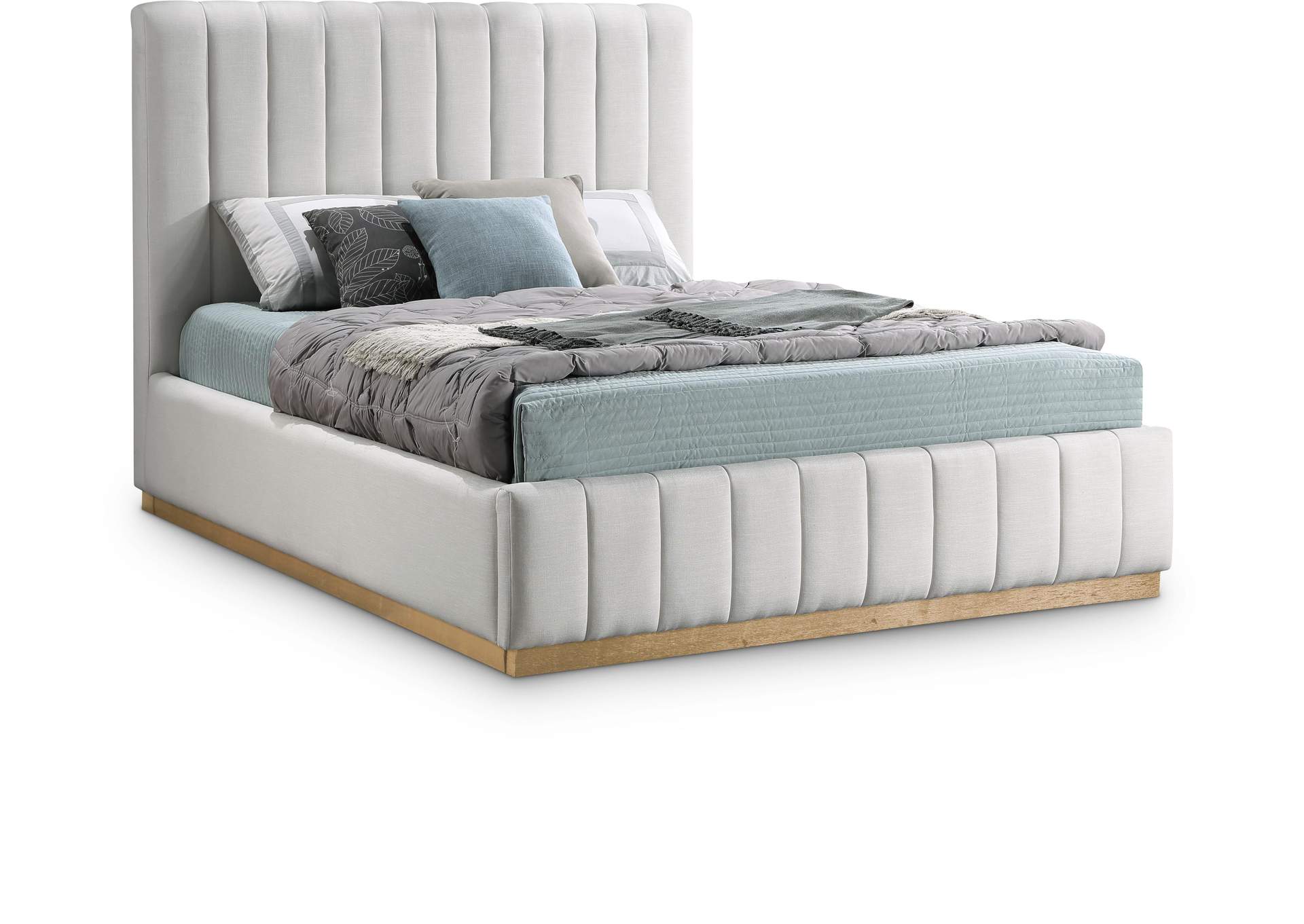 Lucia Cream Linen Textured Fabric Full Bed,Meridian Furniture