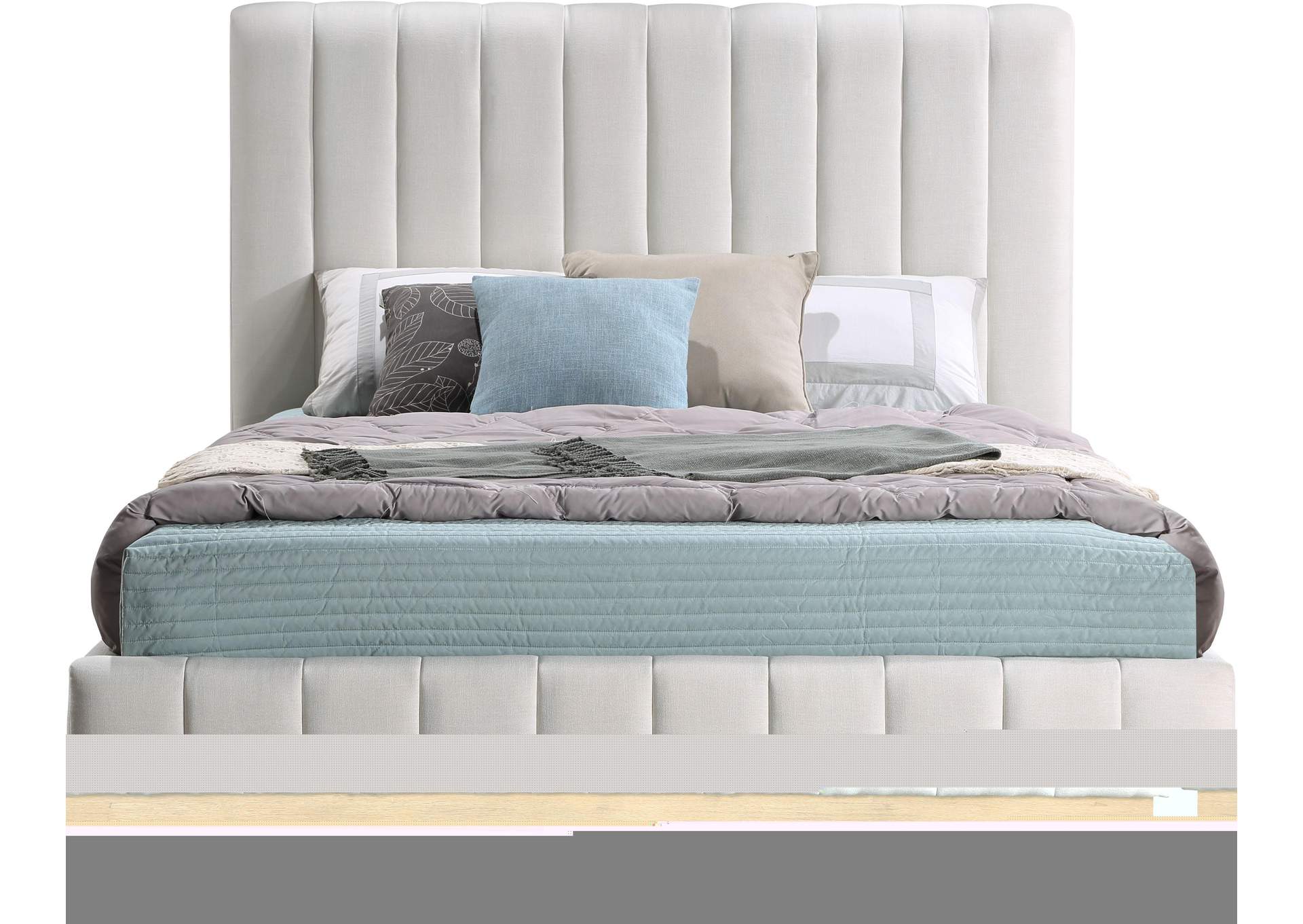Lucia Cream Linen Textured Fabric Full Bed,Meridian Furniture