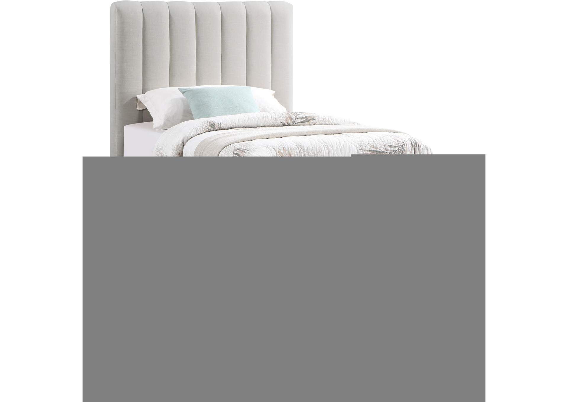 Lucia Cream Linen Textured Fabric Twin Bed,Meridian Furniture