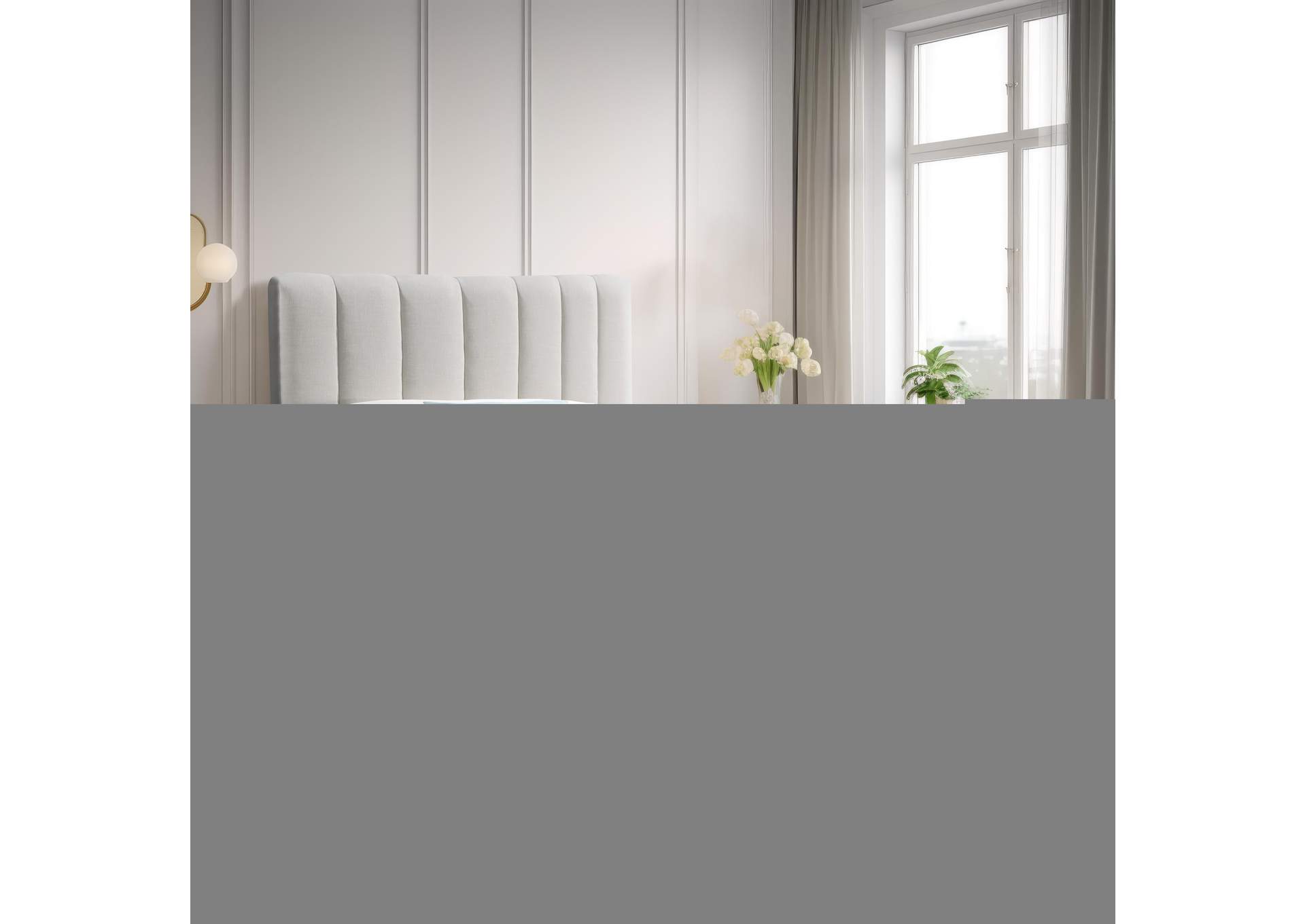 Lucia Cream Linen Textured Fabric Twin Bed,Meridian Furniture