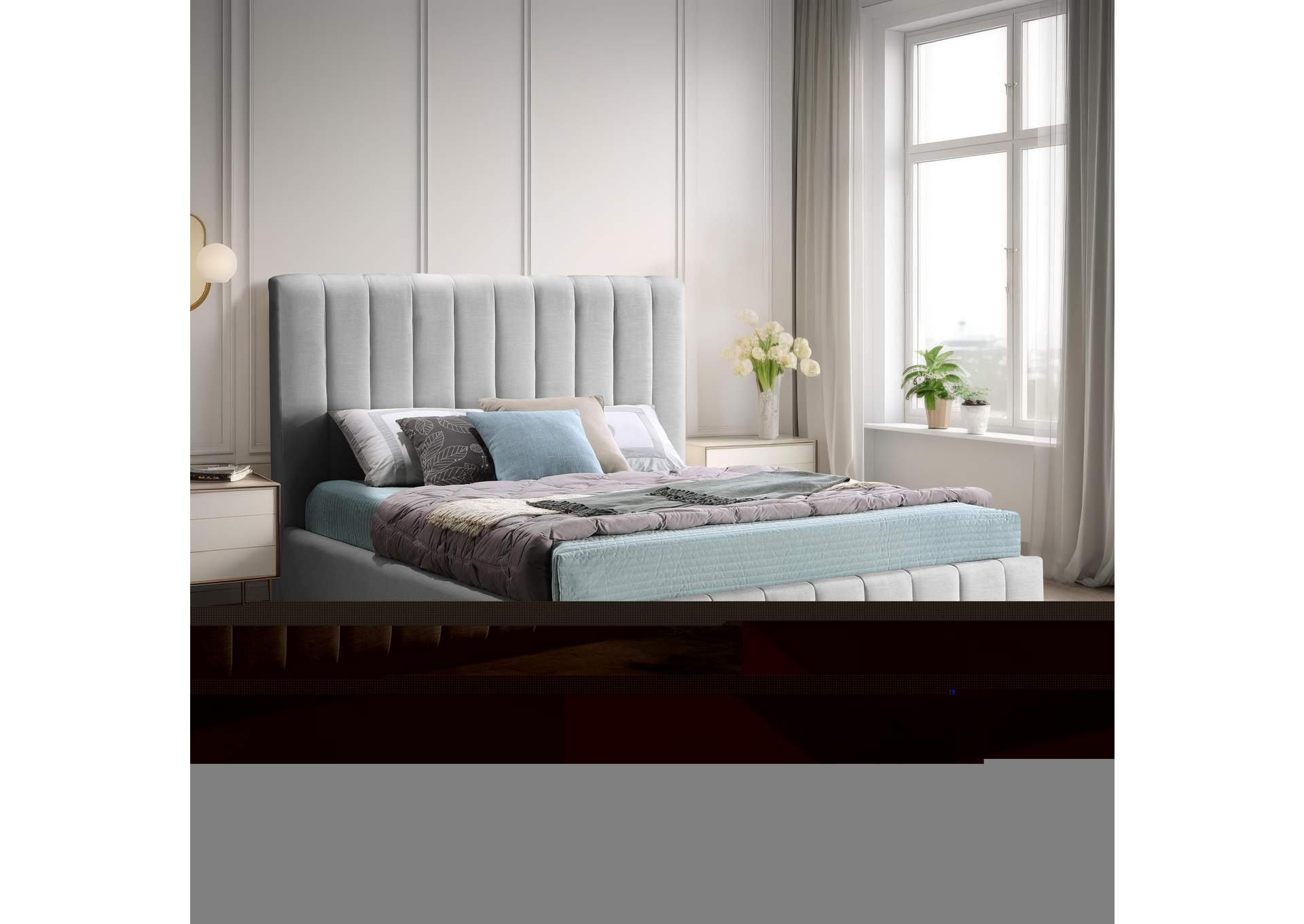 Lucia Grey Linen Textured Fabric Full Bed,Meridian Furniture