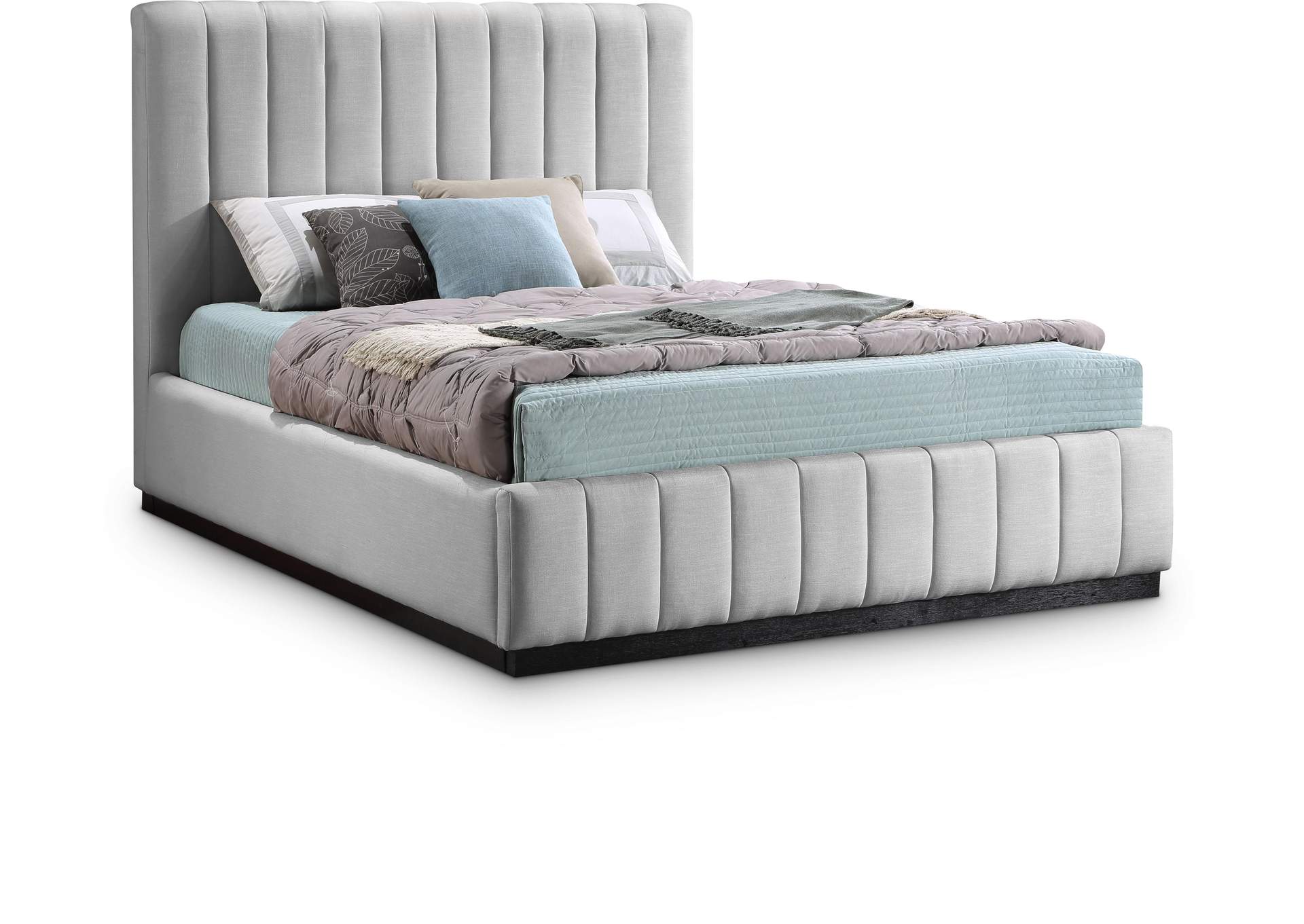 Lucia Grey Linen Textured Fabric Queen Bed,Meridian Furniture