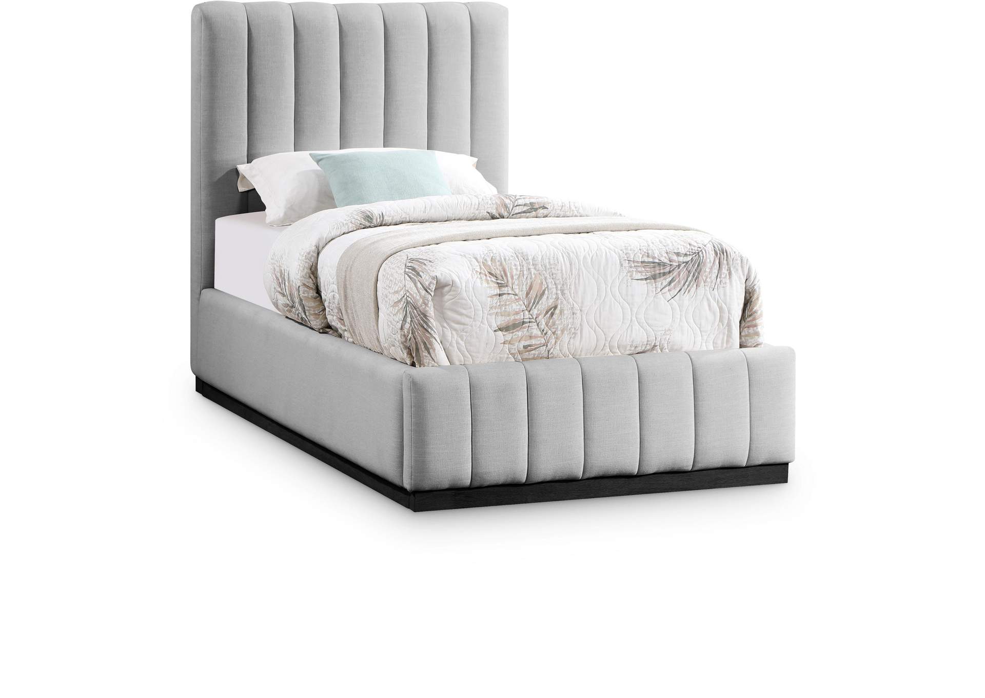Lucia Grey Linen Textured Fabric Twin Bed,Meridian Furniture