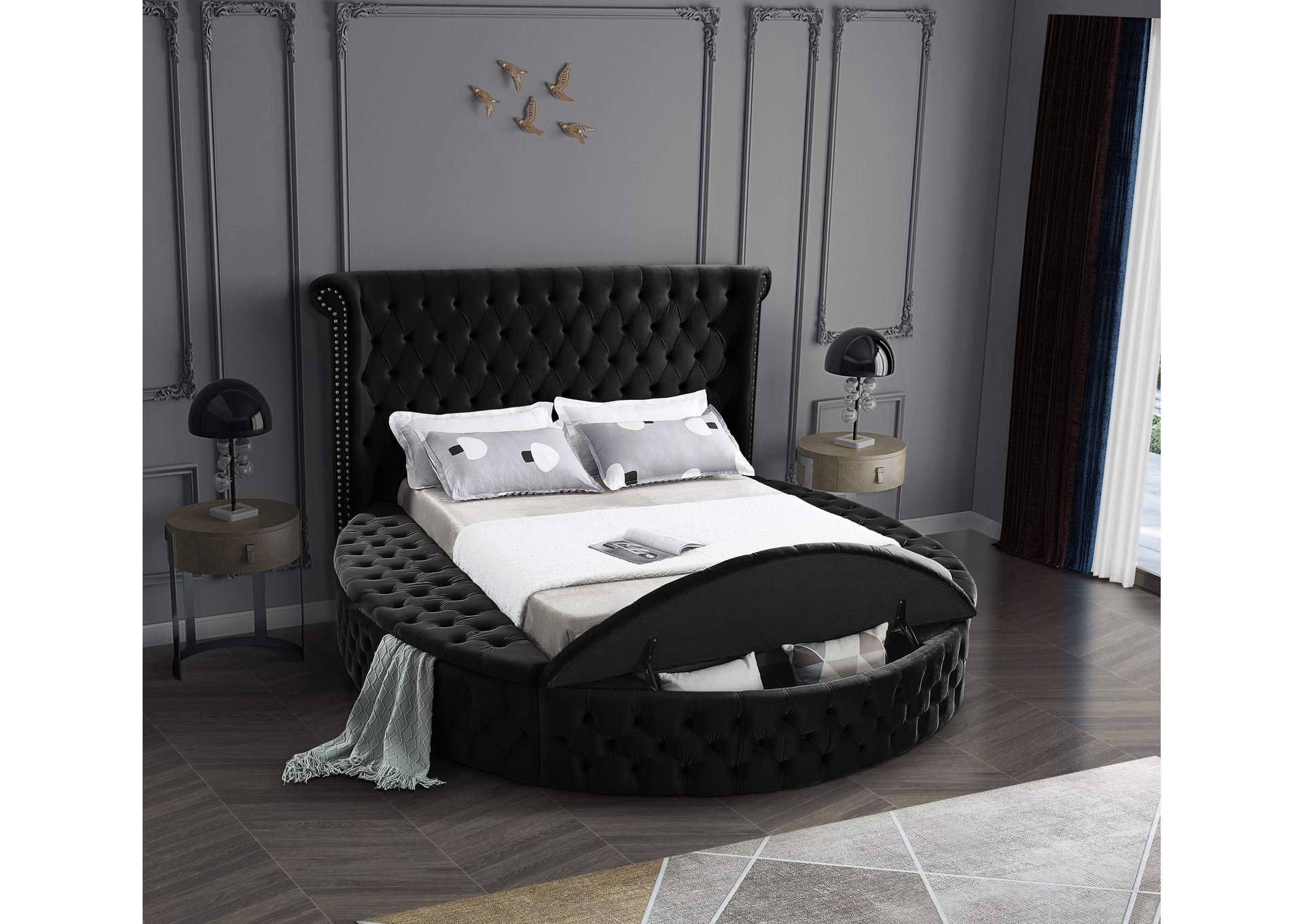 Luxus Black Velvet Full Bed (3 Boxes),Meridian Furniture