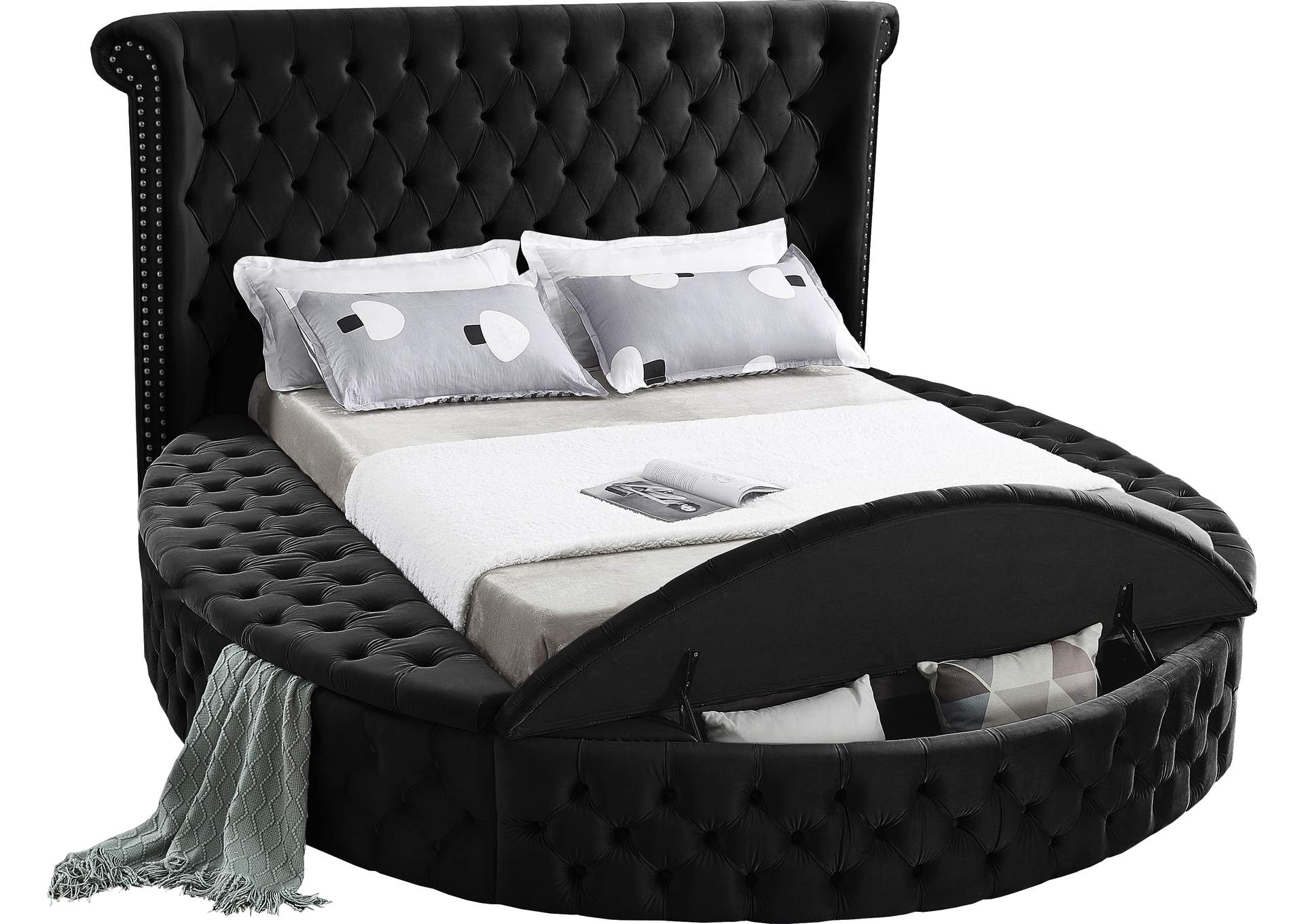 Luxus Black Velvet King Bed 3 Boxes, Velvet King Size Bed