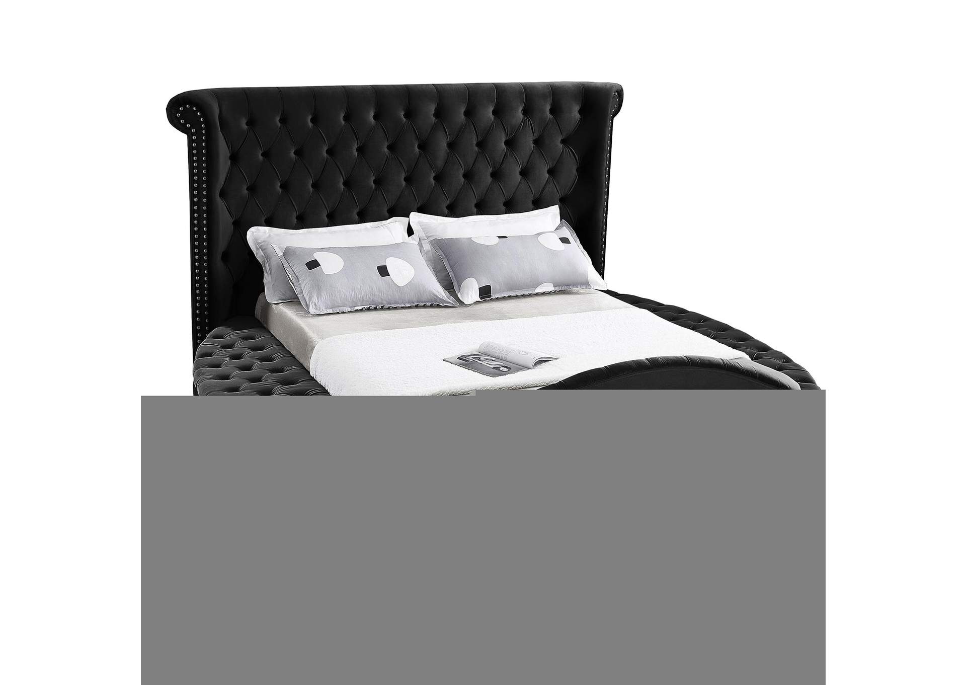 Luxus Black Velvet King Bed (3 Boxes),Meridian Furniture