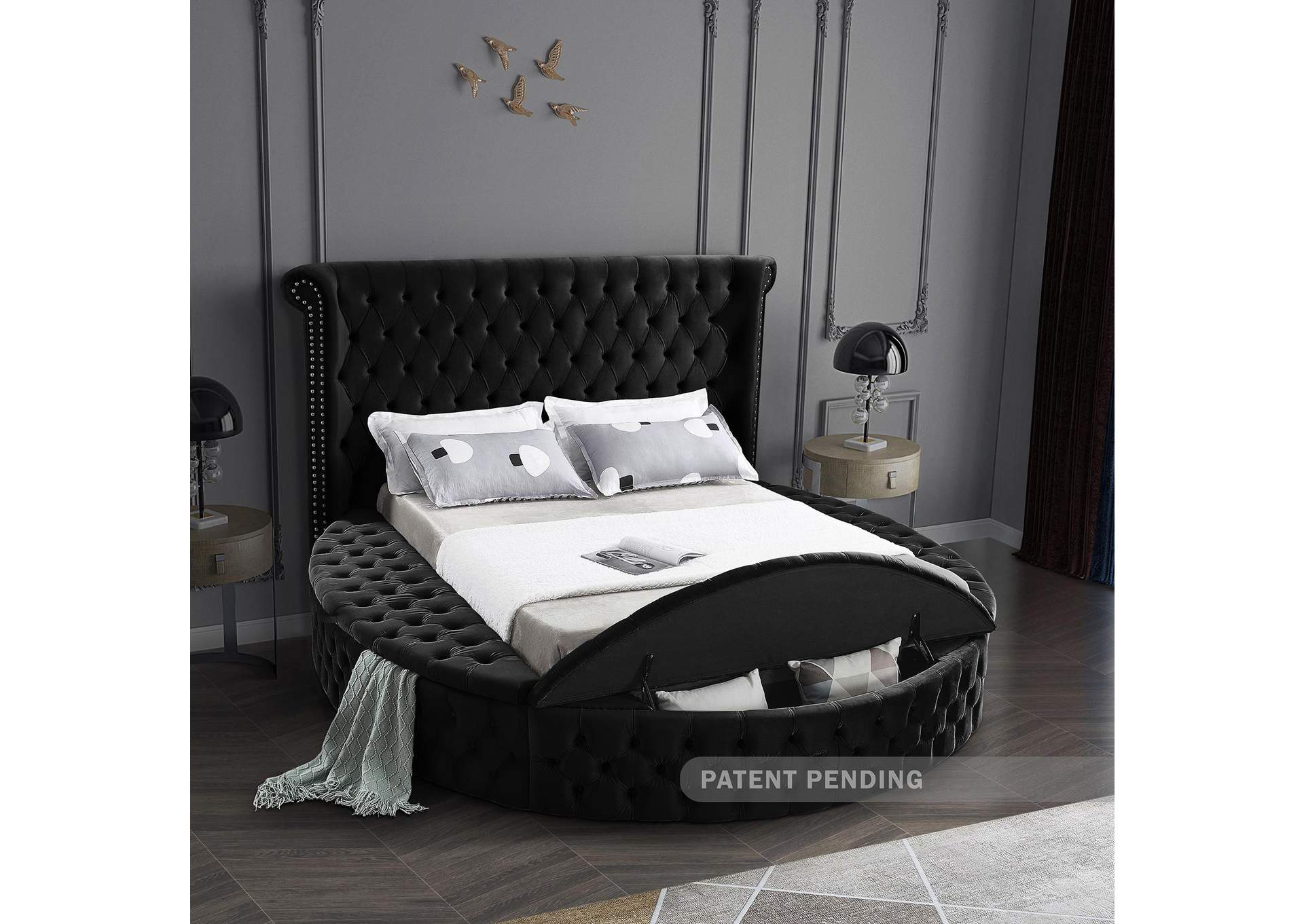 Luxus Black Velvet King Bed (3 Boxes),Meridian Furniture