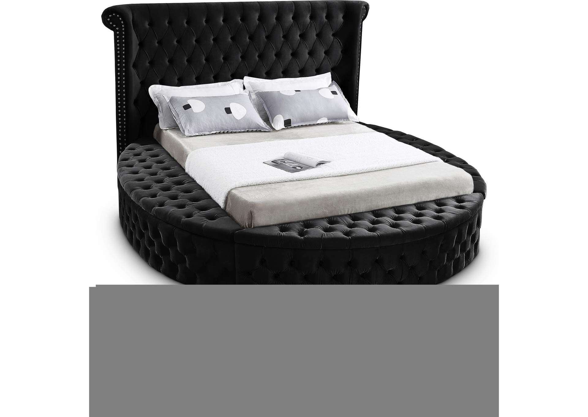 Luxus Black Velvet Queen Bed (3 Boxes),Meridian Furniture