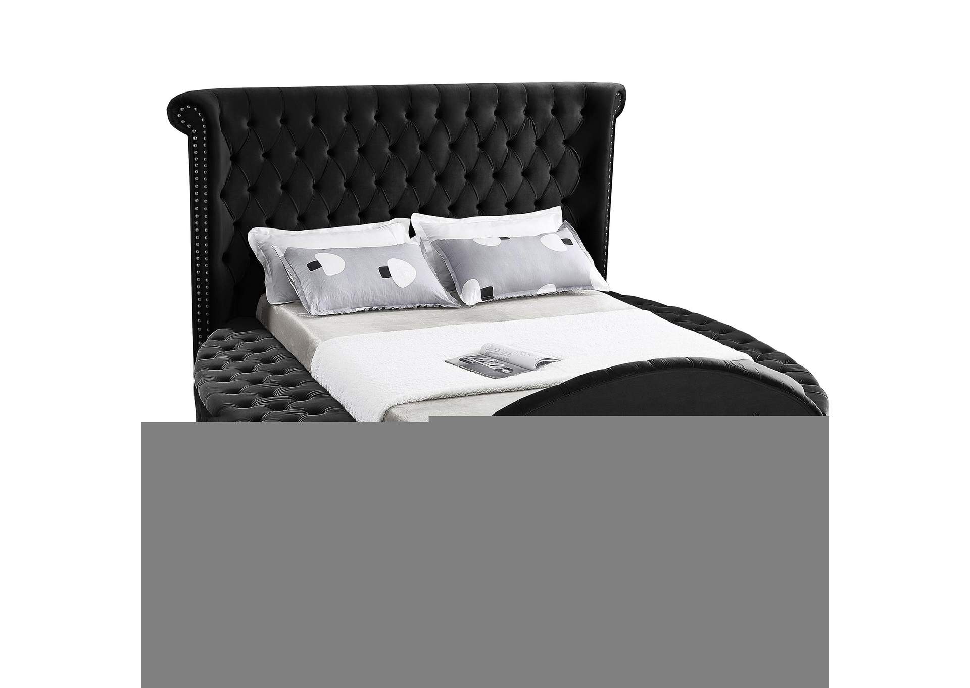 Luxus Black Velvet Queen Bed (3 Boxes),Meridian Furniture