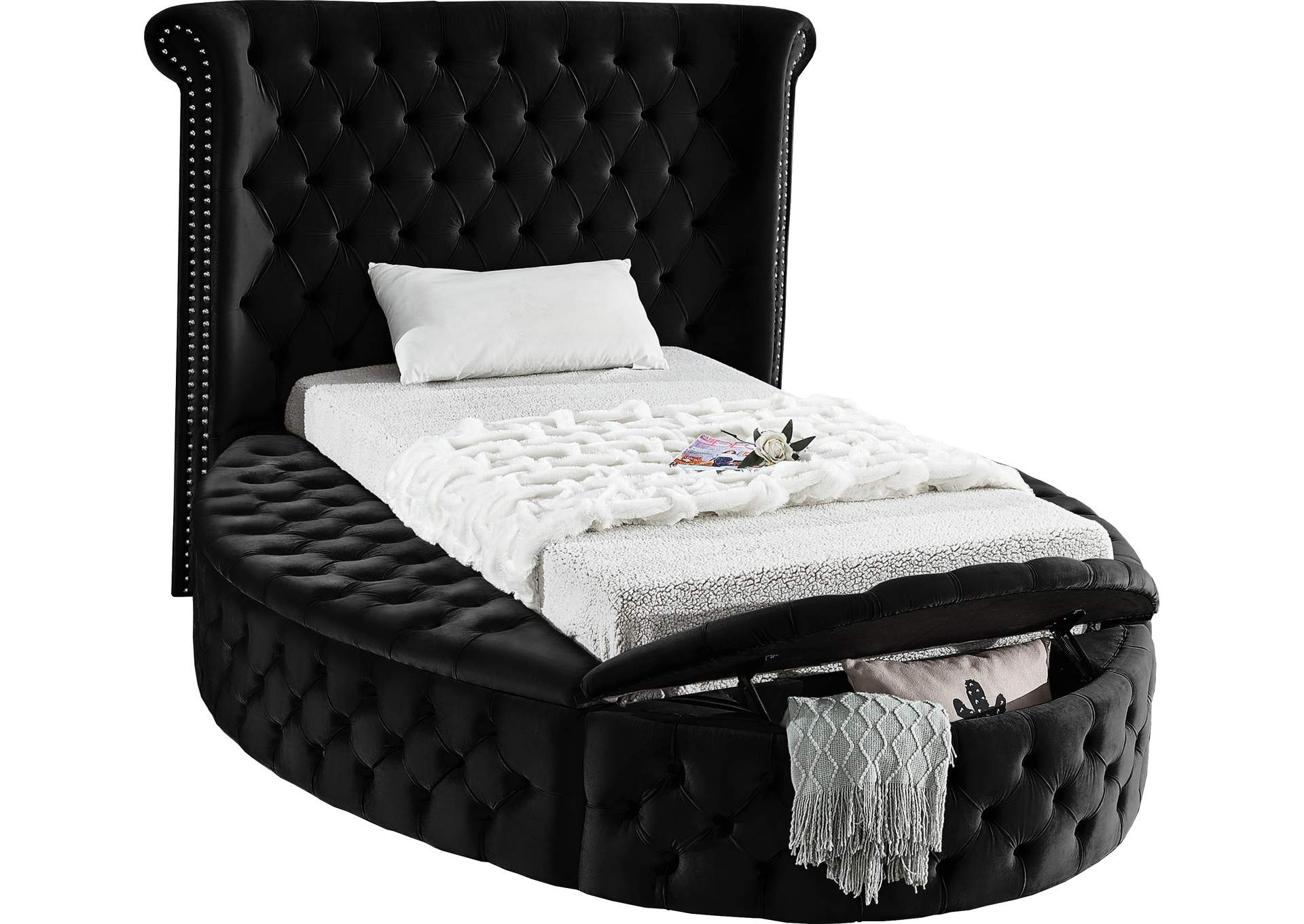 Luxus Black Velvet Twin Bed (3 Boxes),Meridian Furniture