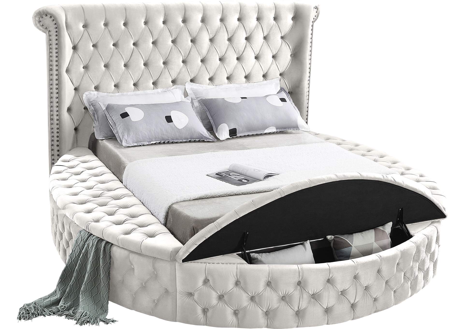 Luxus Cream Velvet Full Bed (3 Boxes),Meridian Furniture