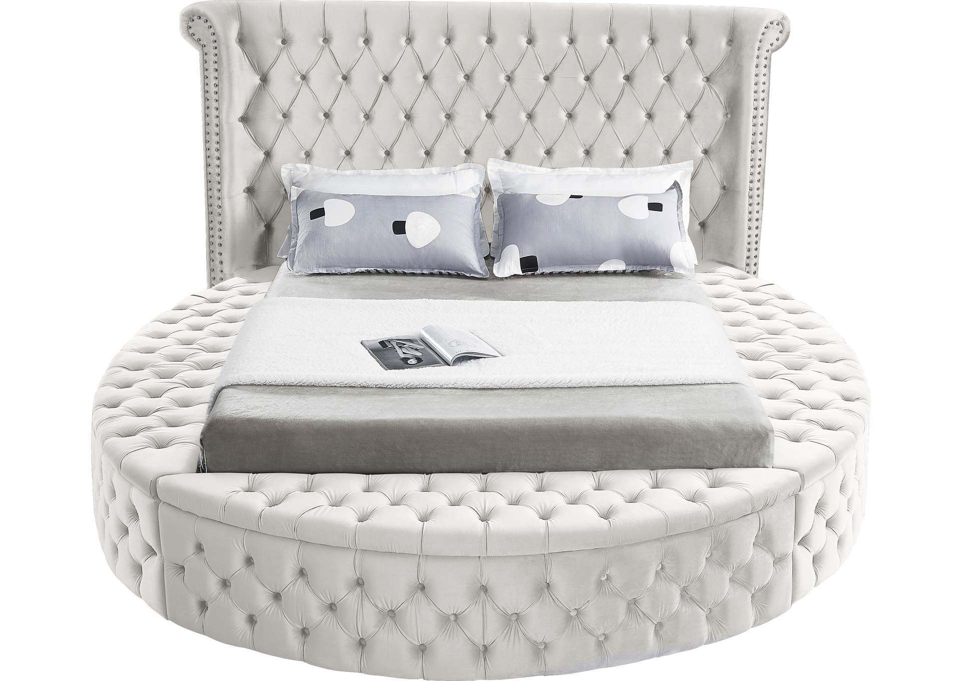 Luxus Cream Velvet Full Bed (3 Boxes),Meridian Furniture