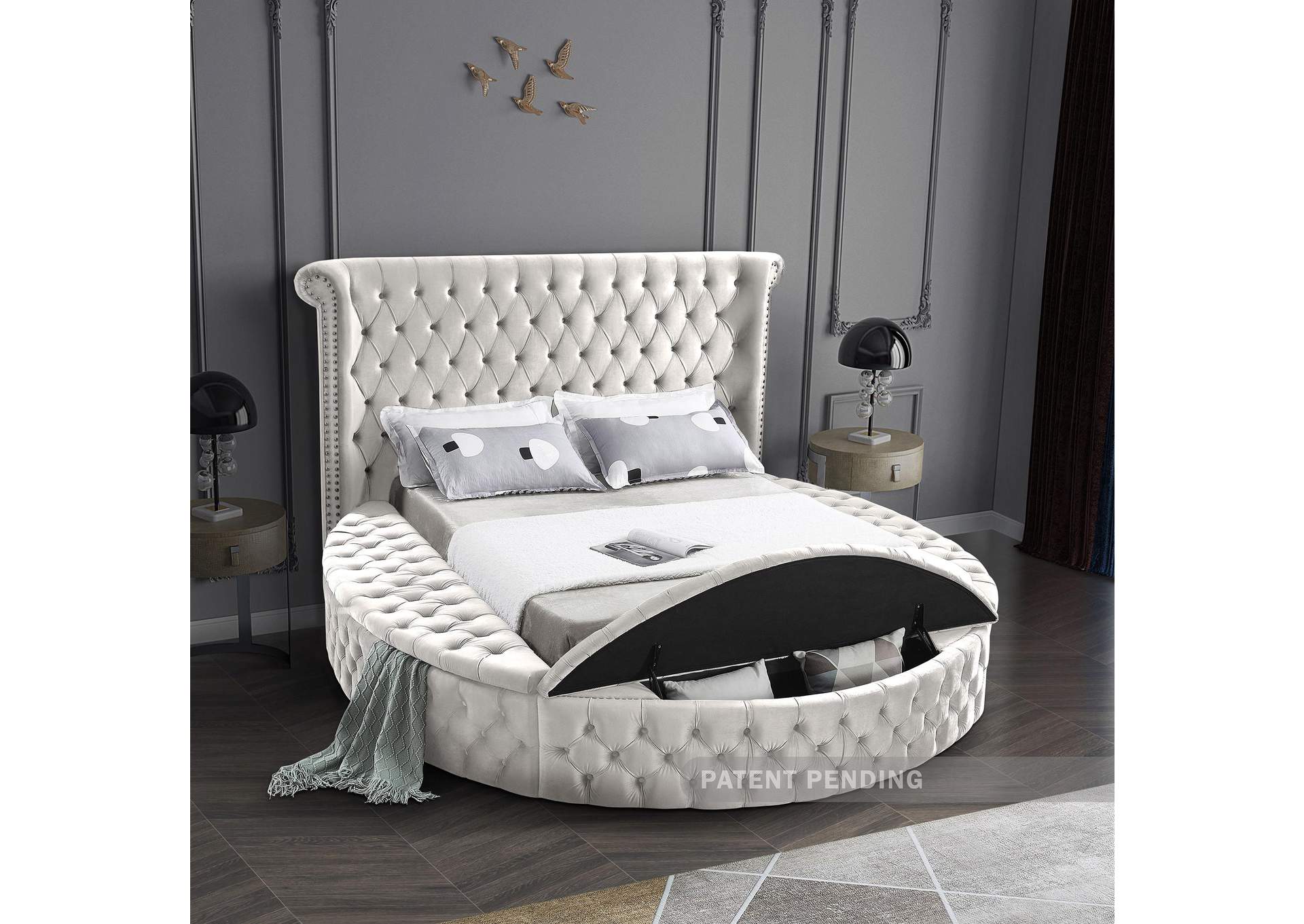 Luxus Cream Velvet King Bed (3 Boxes),Meridian Furniture