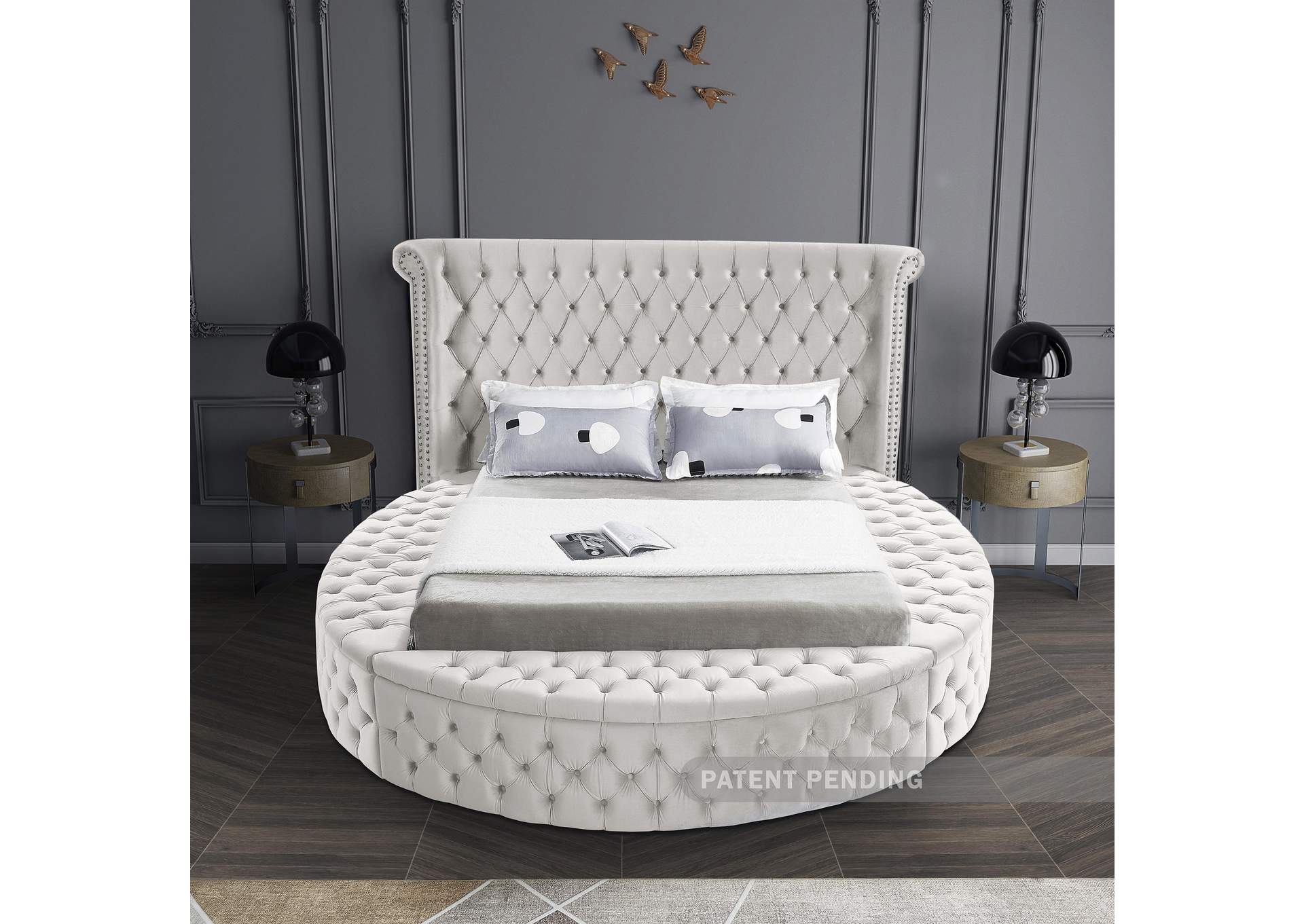 Luxus Cream Velvet King Bed (3 Boxes),Meridian Furniture