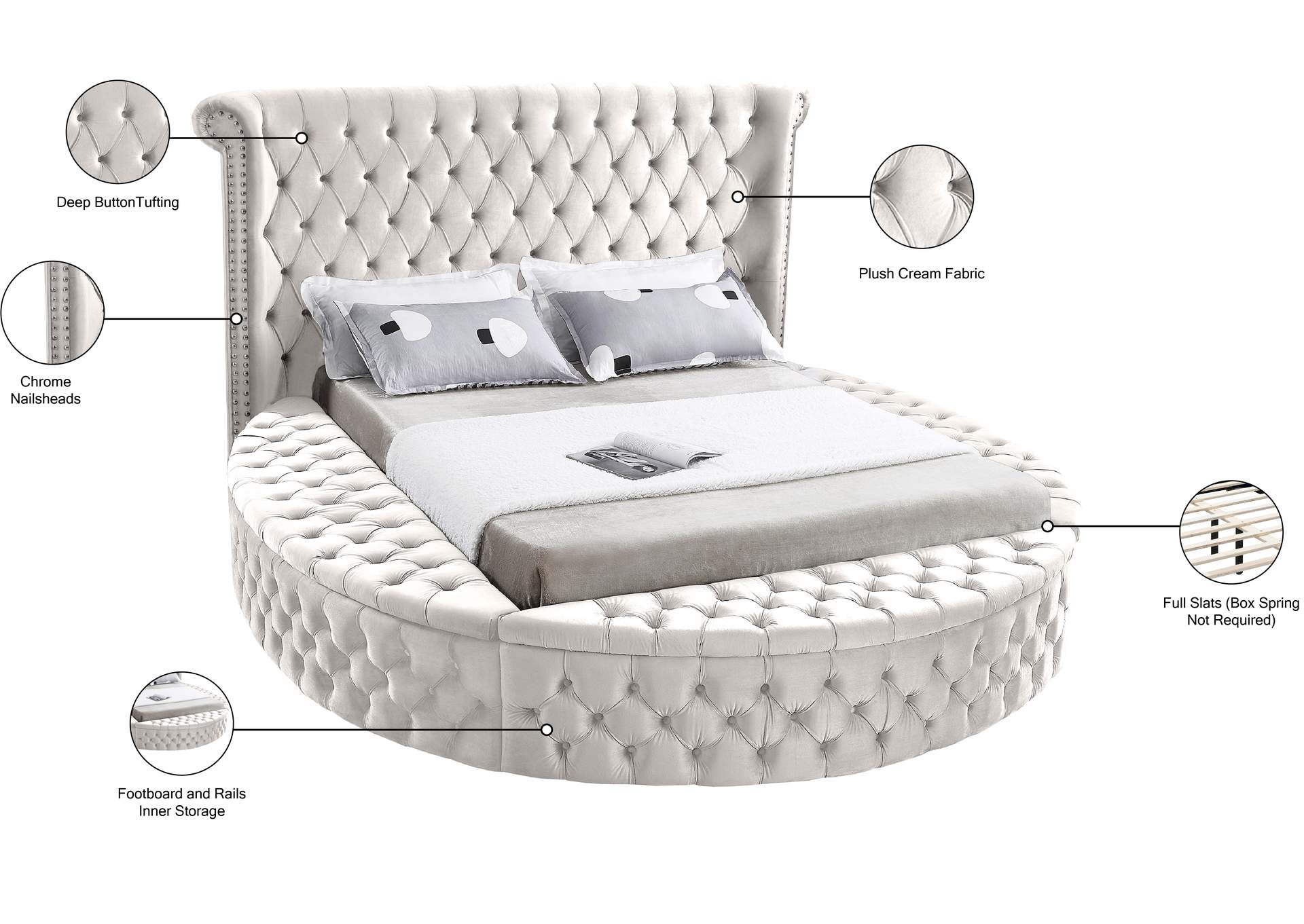 Luxus Cream Velvet Queen Bed (3 Boxes),Meridian Furniture