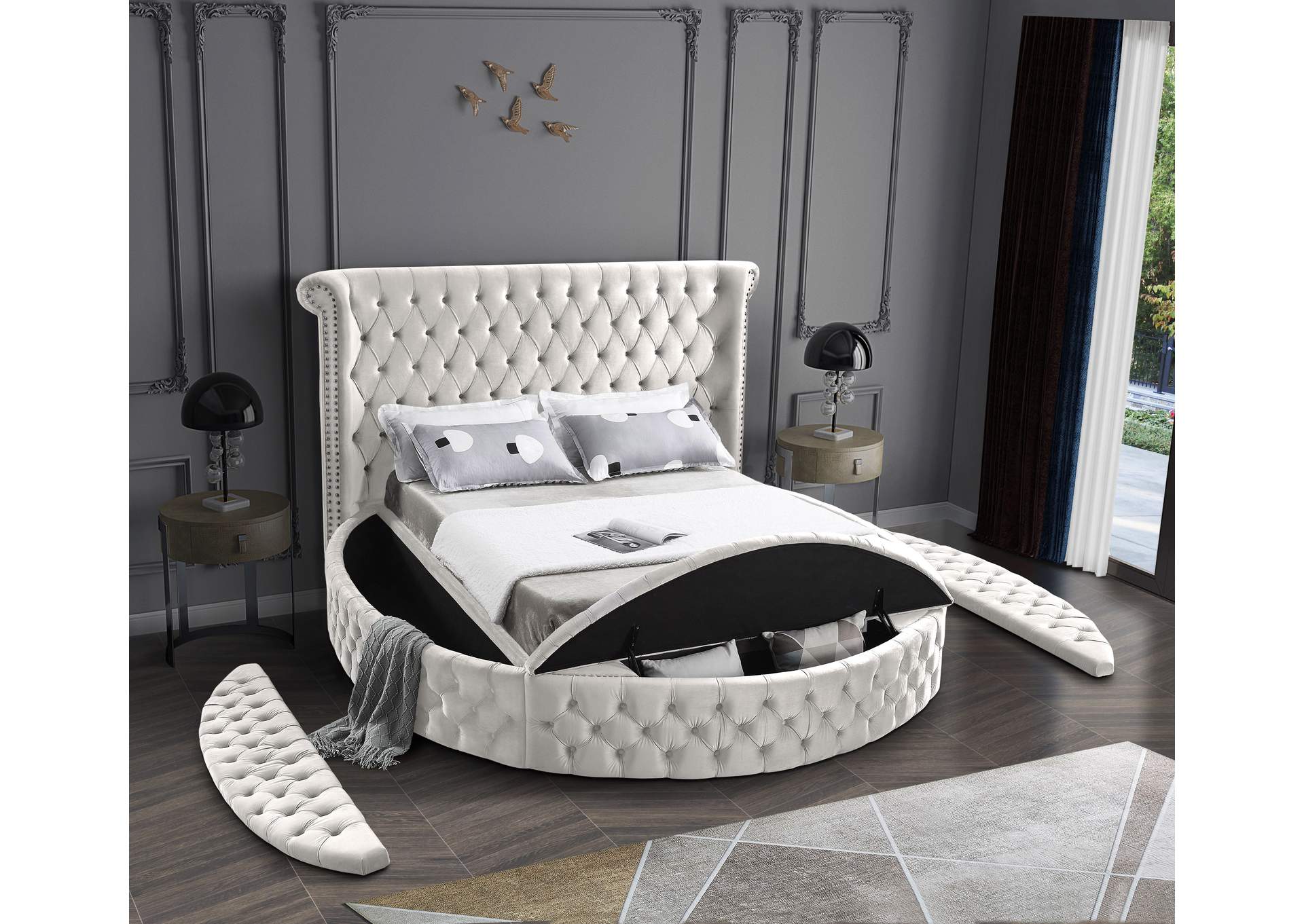 Luxus Cream Velvet Queen Bed (3 Boxes),Meridian Furniture