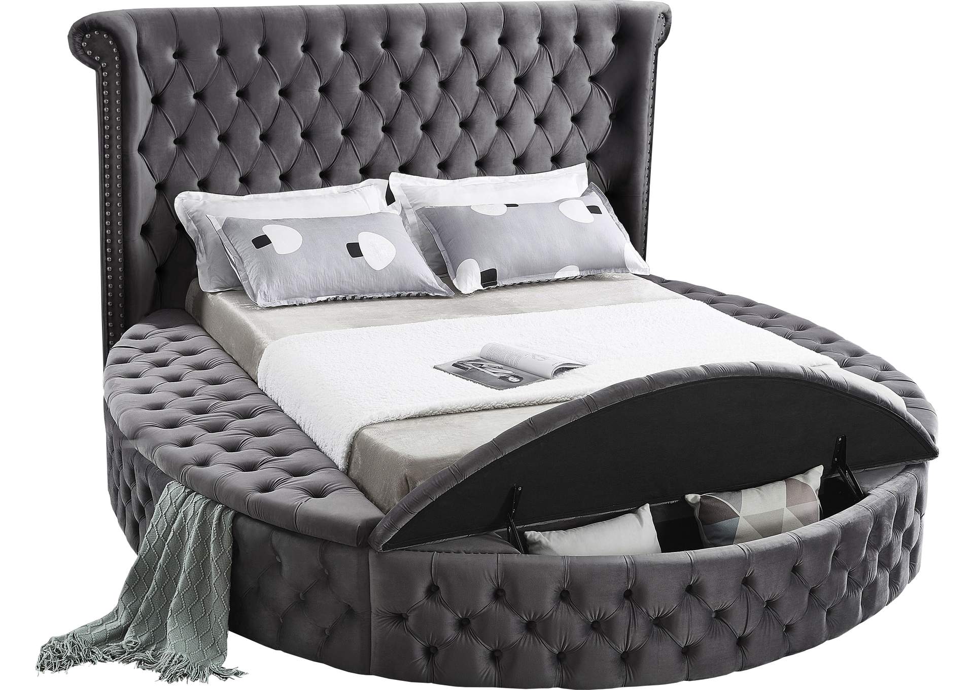 Luxus Grey Velvet Full Bed (3 Boxes),Meridian Furniture