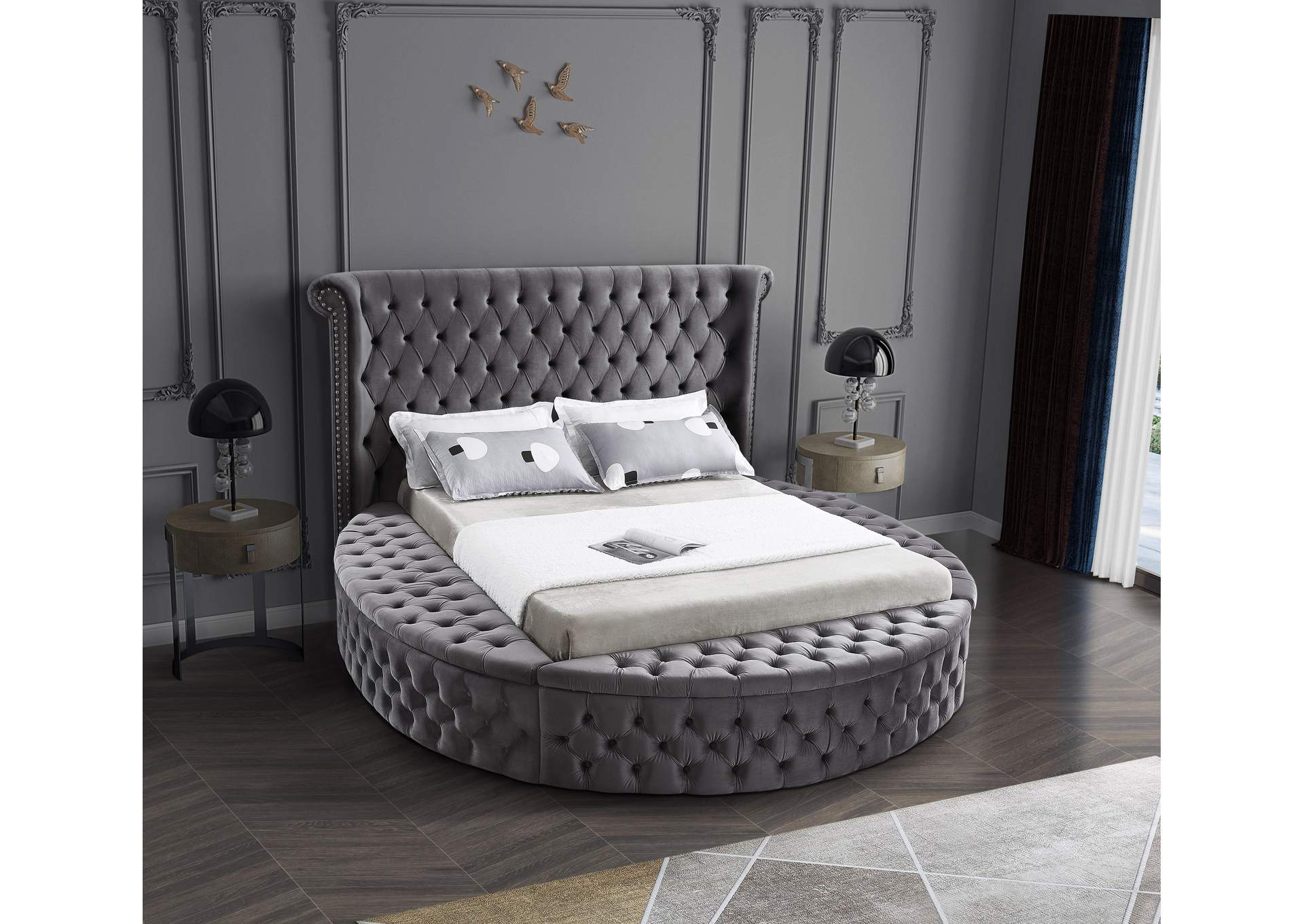 Luxus Grey Velvet Full Bed (3 Boxes),Meridian Furniture