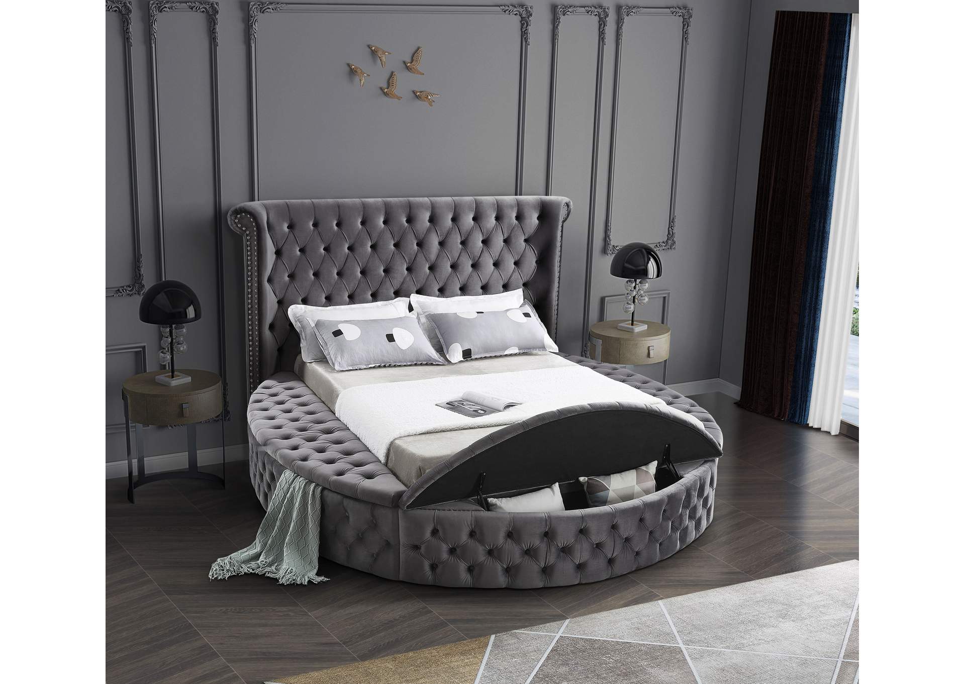 Luxus Grey Velvet Full Bed (3 Boxes),Meridian Furniture