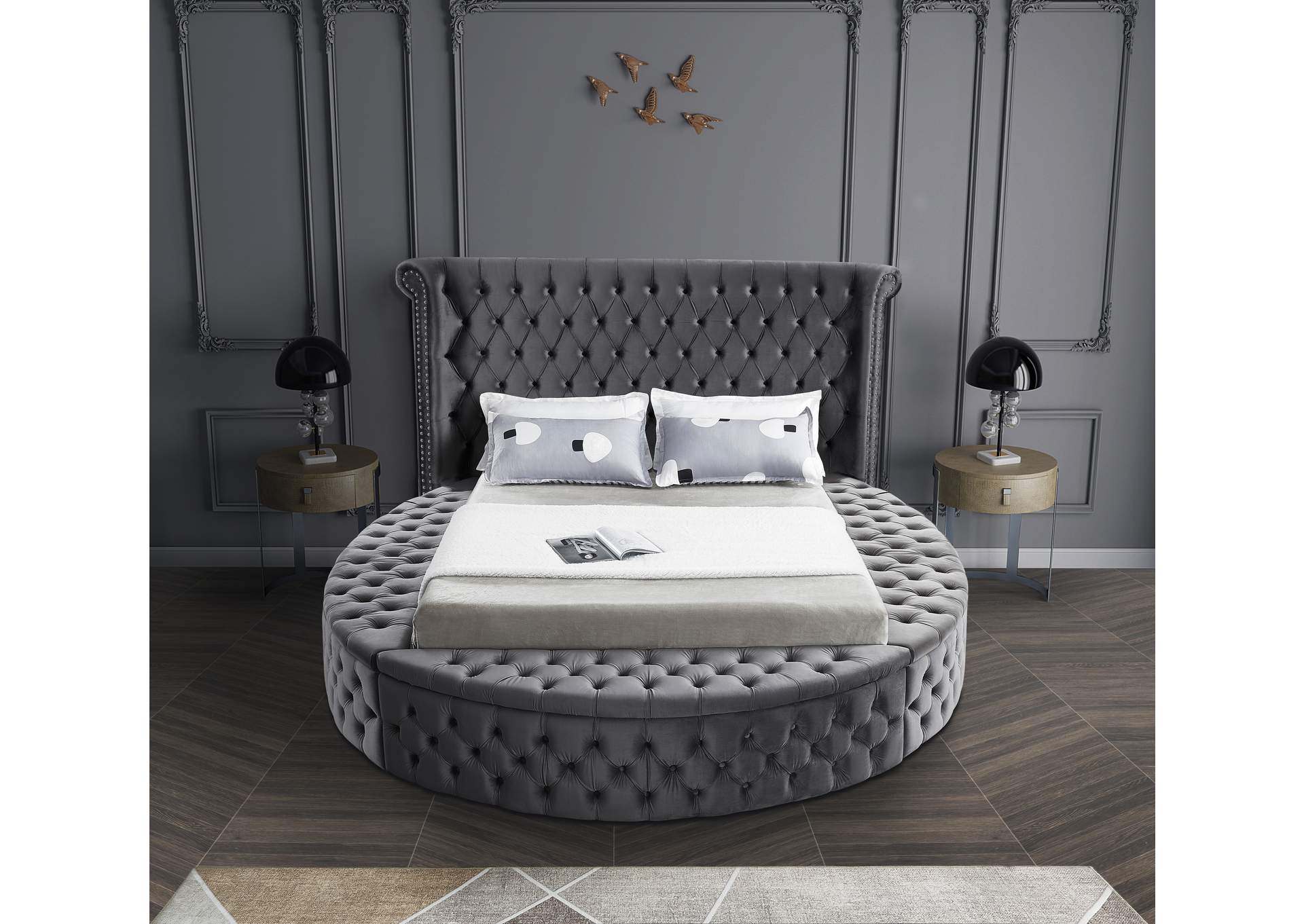 Luxus Grey Velvet Full Bed (3 Boxes),Meridian Furniture