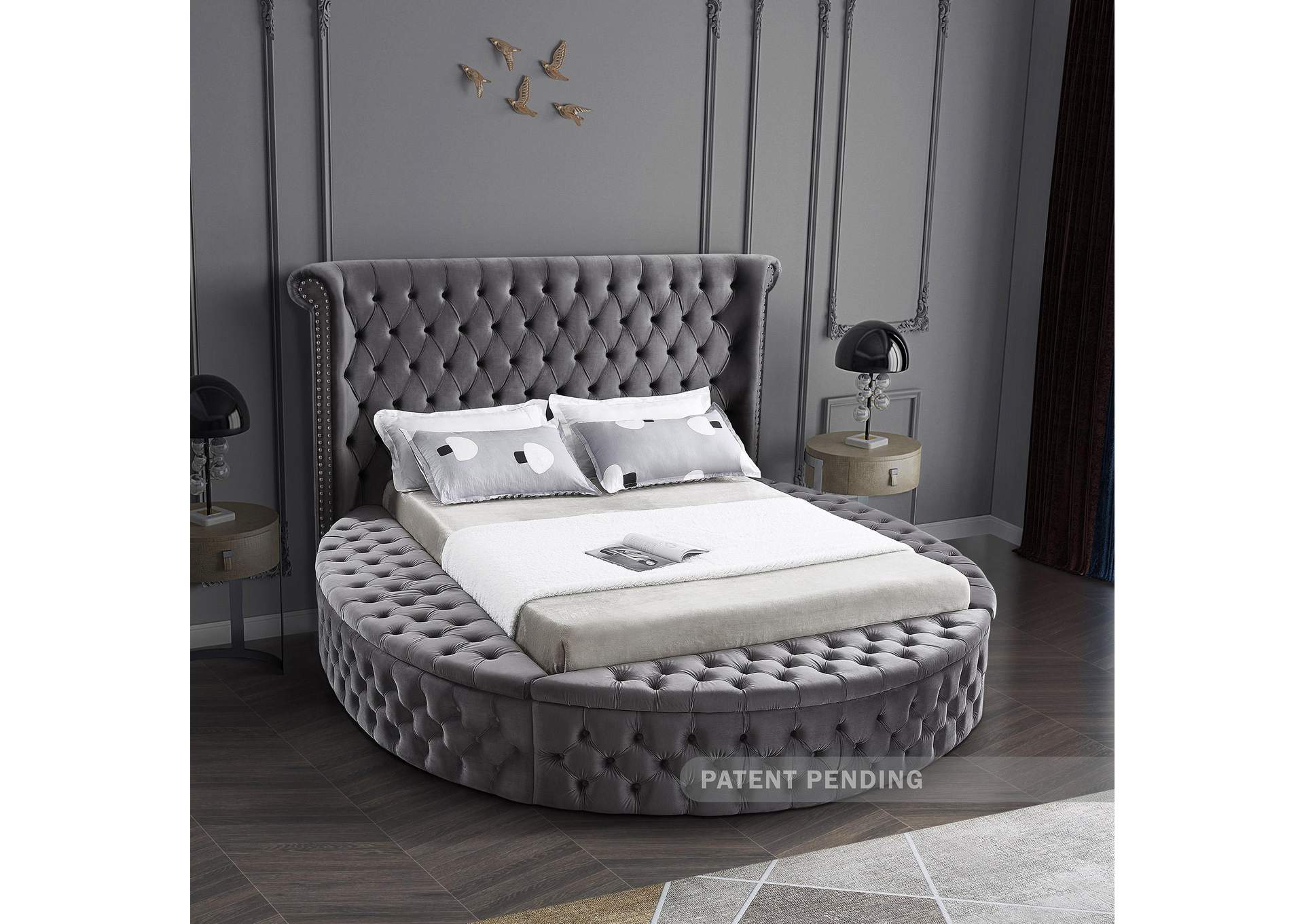 Luxus Grey Velvet King Bed (3 Boxes),Meridian Furniture